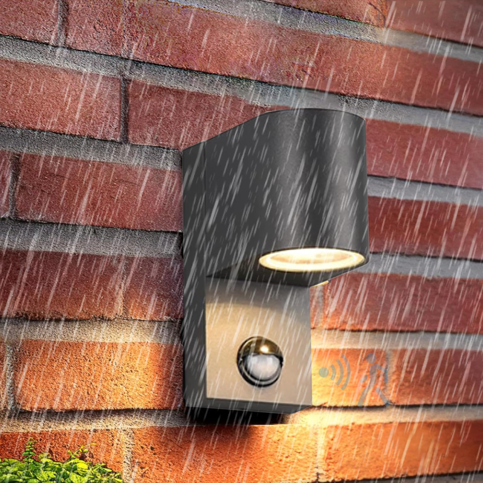 Applique da Parete per Esterni GU10 con sensore di Movimento, Illuminazione da Parete IP65 Impermeabile, in Alluminio Nero, Geometrica, per Veranda, terrazza, Garage, Bagno