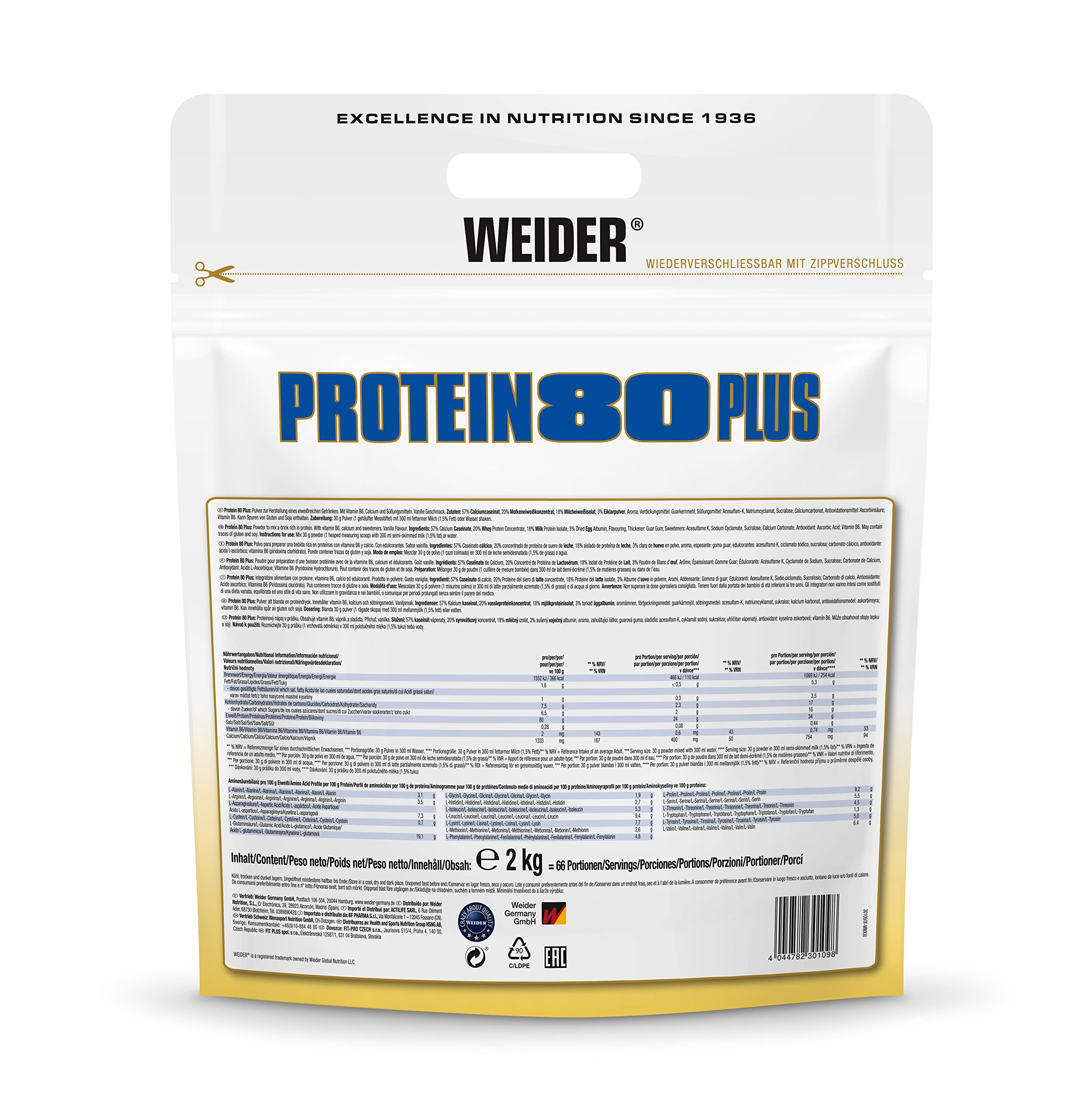 Weider Protein 80 Plus (2000g) Vanilla - Białka - Mieszanka białek