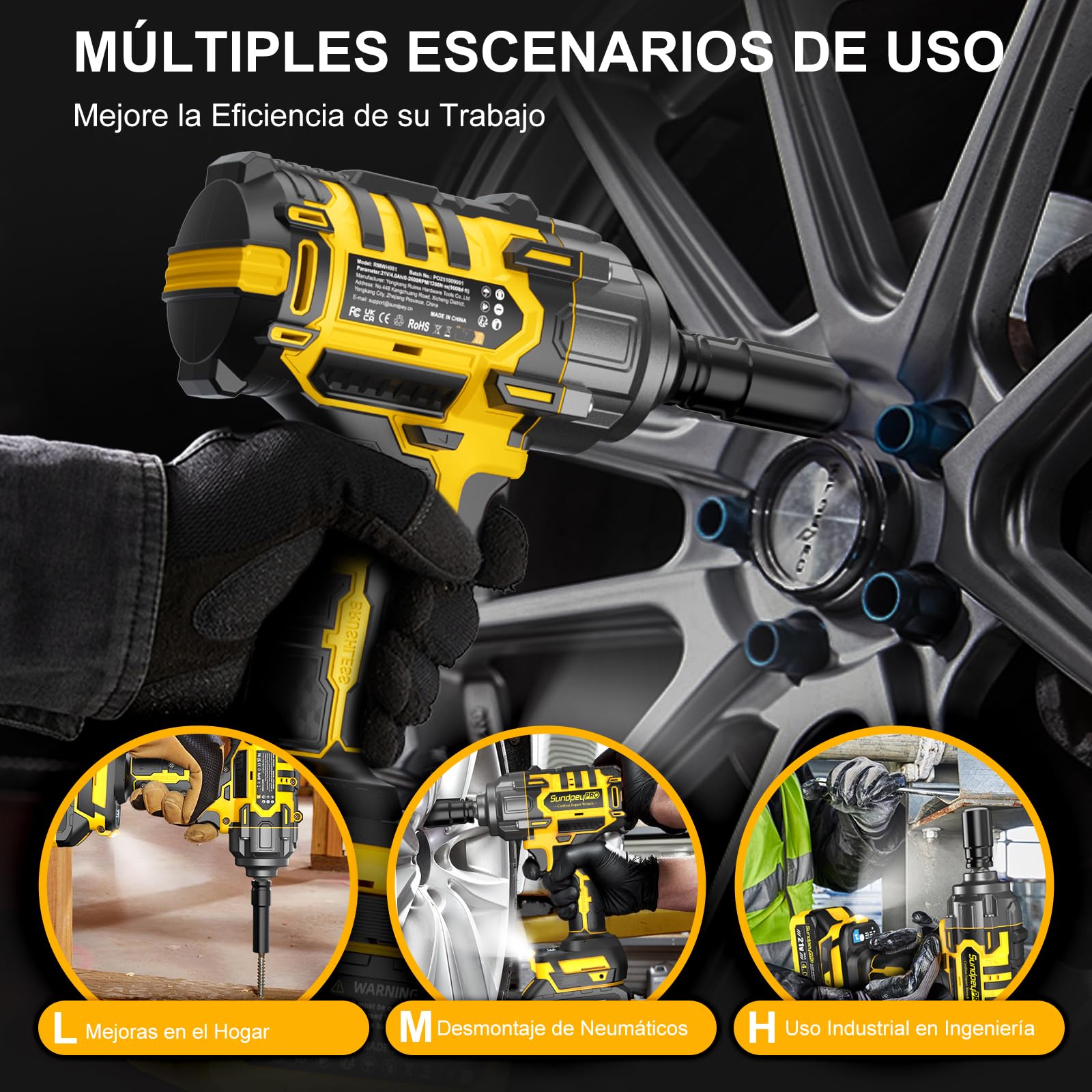 Llave de Impacto Inalámbrica 1300Nm, Pistola de Impacto Bateria 1/2" con 2 Baterías 4.0Ah, Motor Brushless, 3 Velocidades + Modo RSS, Maletín y 6 Enchufes, para Mecánica, Construcción & Bricolaje