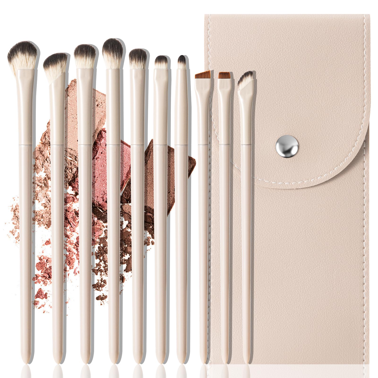 10-teiliges Augen-Make-up-Pinsel-Set, professionelle Lidschatten-Pinsel mit Reiseetui, verbesserte und grundlegende Pinselformen, weiche vegane Borsten, umweltfreundlicher Griff zum Verblenden