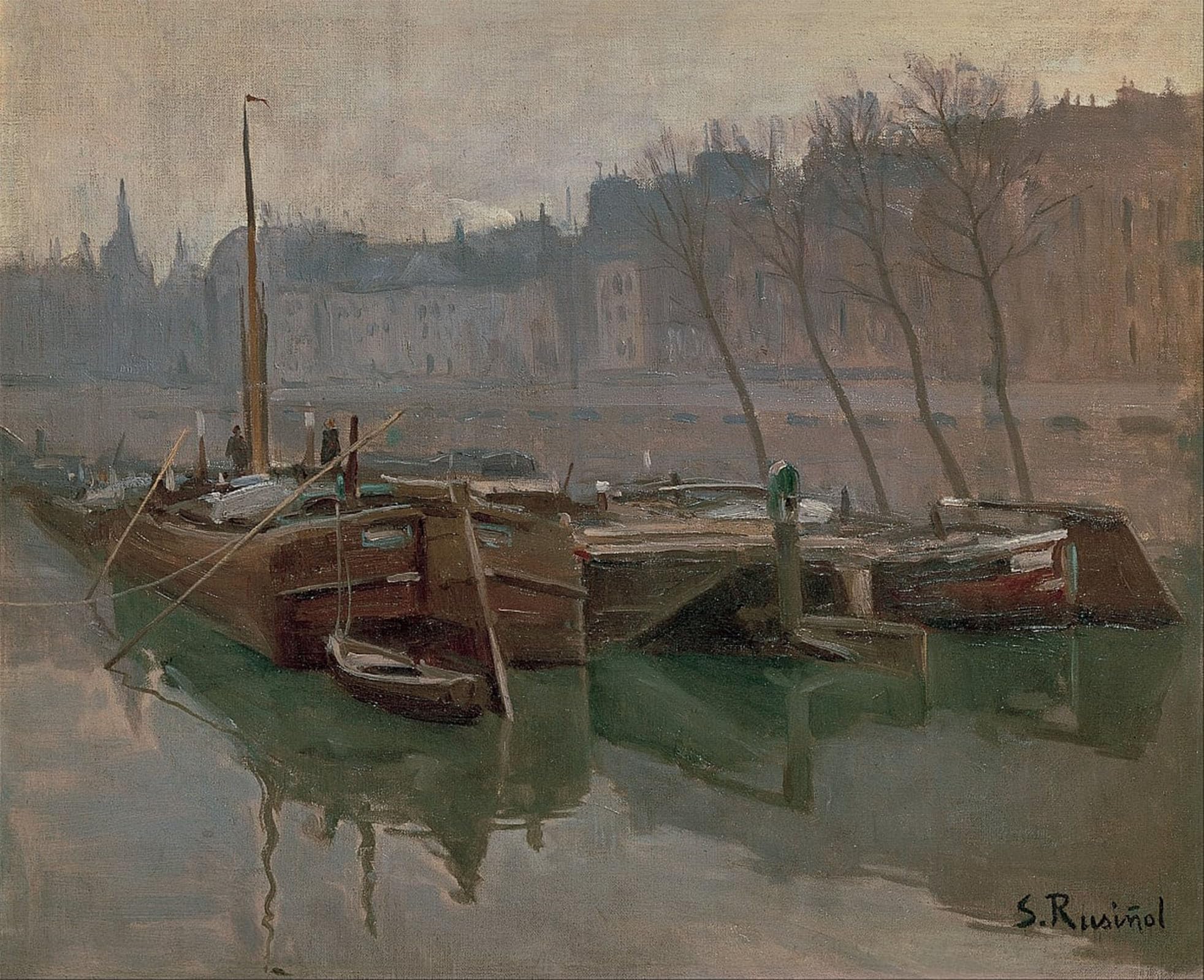 POSTERIIk Famous Modern Artwork Art Mural Boats on the Seine by Santiago Rusiñol Oil Paintings Pictures for Home Decor 60x90cm