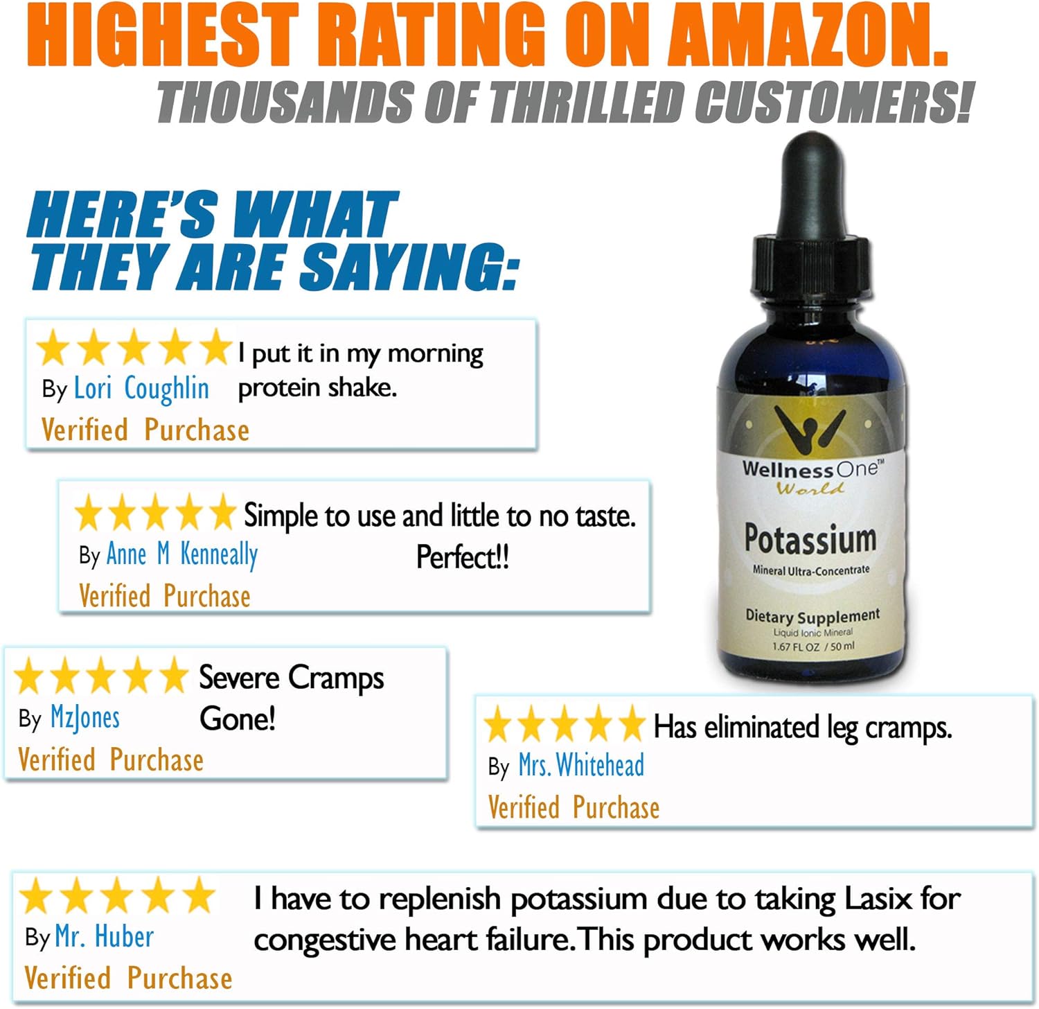 Liquid Potassium Supplement - Best Ionic Mineral Supplement (50 Days at 99mg per 20 Drops) 1.67fl oz. - Adjust Serving Sizes for Kids, Men and Women. : Health & Household