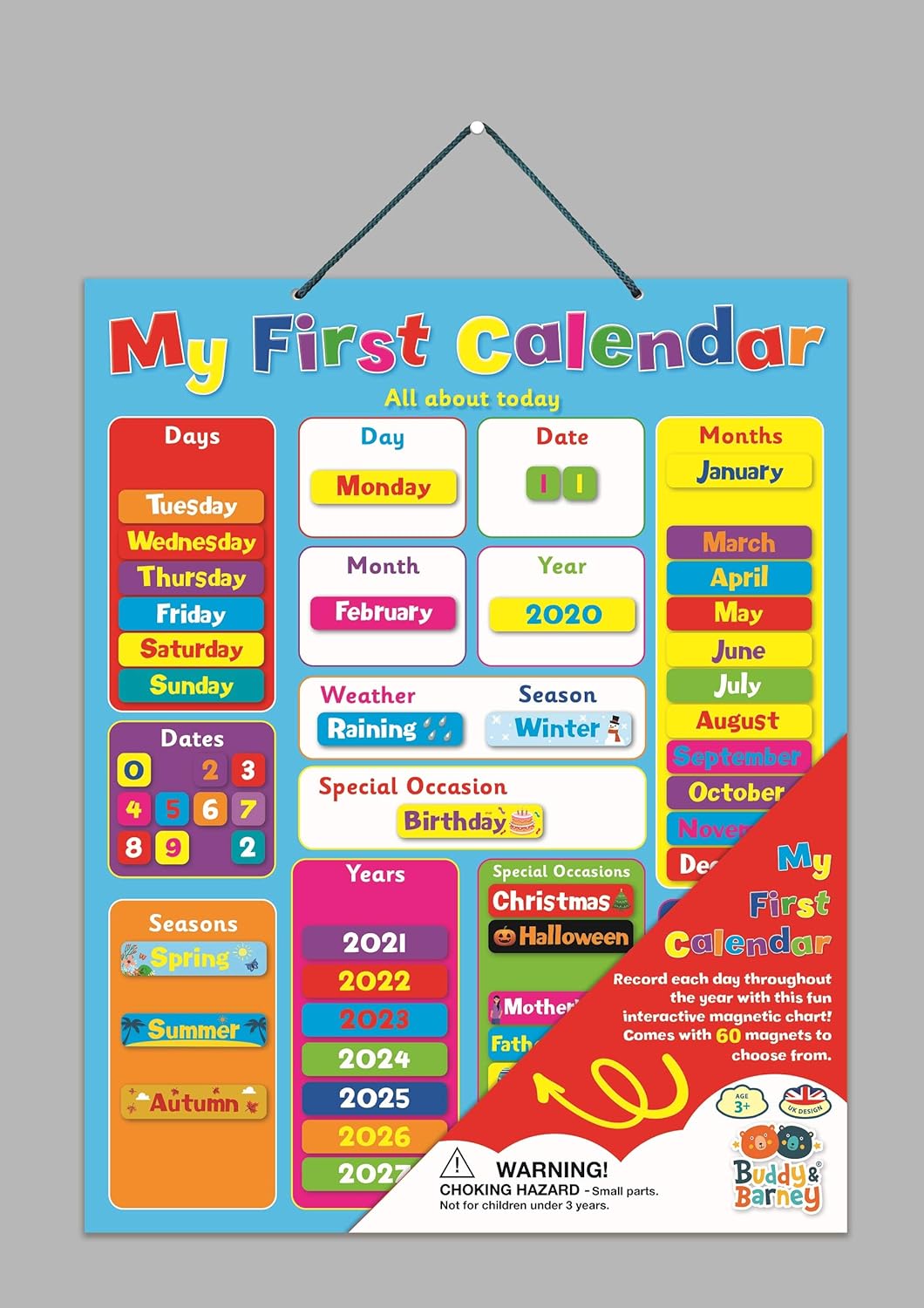 Buddy & Barney | MY FIRST CALENDAR | Magnetic Wall Weather Chart, for kids children educational (32 x 40cm) - Image 3