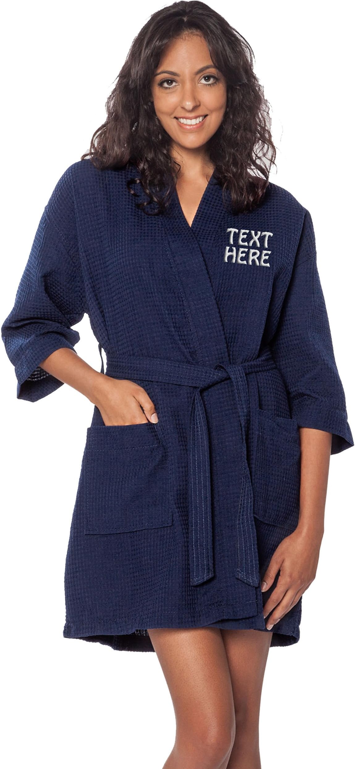 Personalized Embroidered Robes – Custom Waffle Kimono Robe – Monogrammed Bathrobes