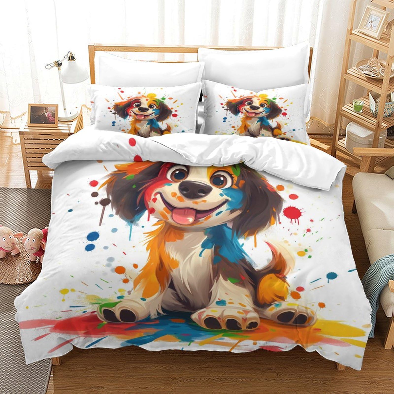 simpatico modello di cucciolo Set Di Biancheria Da Letto Con Copripiumino E Federe,motivo Color Reversibile,facile Da Lavare,anallergico,morbido E Liscio Matrimoniale Double（200x200cm）