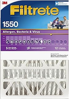 Filtrete 20x25x5 Air Filter MPR 1550 DP MERV 12, Healthy Living Ultra Allergen Deep Pleat, 1-Pack, Fits Lennox & Honeywell Devices (exact dimensions 19.56 x 24.19 x 4.69)