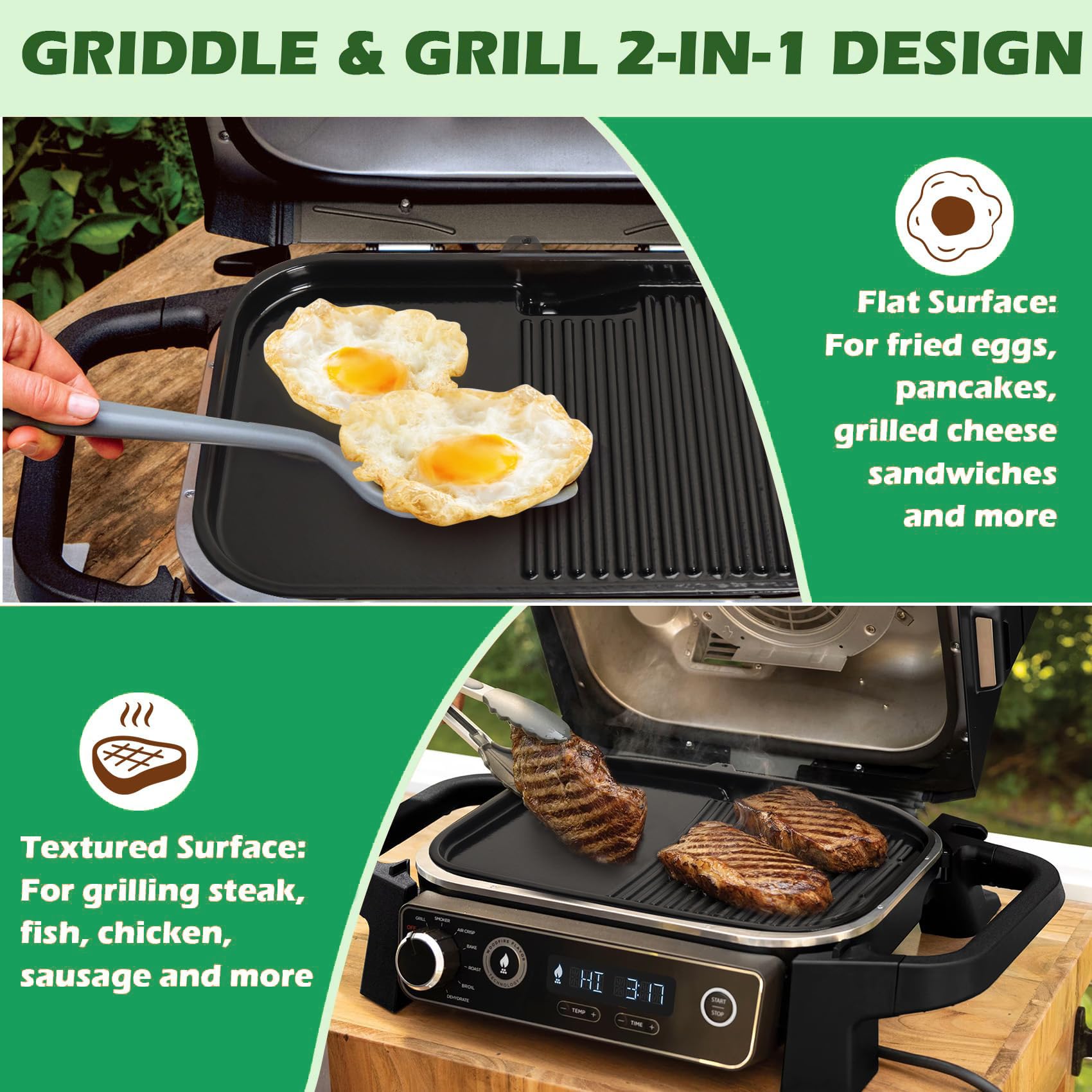 WELL GRILL Griglia e piastra piatta per Ninja Woodfire XL OG850/OG901 accessori, antiaderente BBQ Combo piatto e piastra piastra per Ninja XSKOGXLGGCMEU