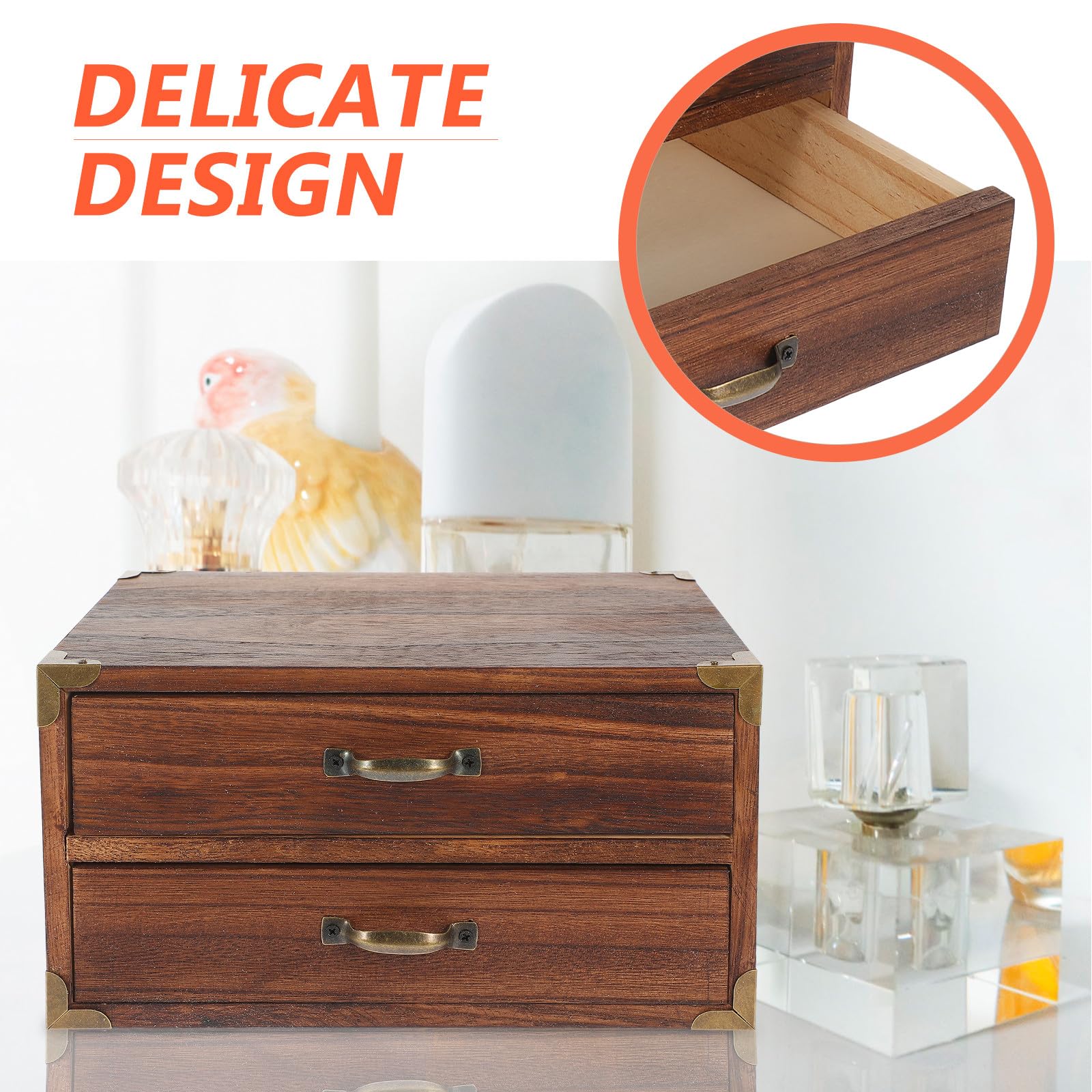 Schreibtisch-Organizer aus Holz im Vintage-Stil mit 2 Schubladen, Kaktus-Design, ideal für Zuhause und Büro, Schreibwarenaufbewahrung, stilvolles und funktionales Schreibtisch-Zubehör