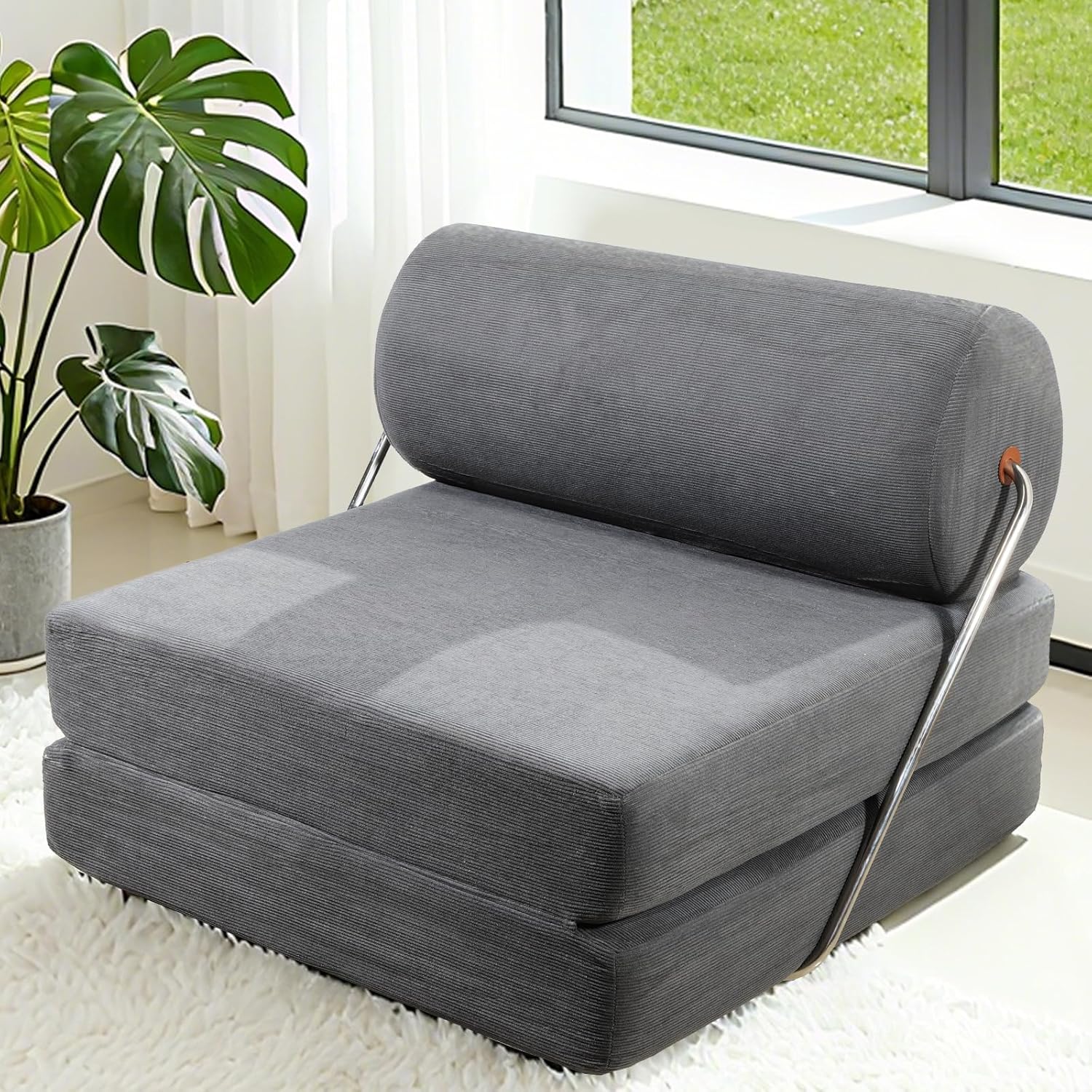 3 in1 Folding Sofa Bed, Convertible Sleeper Chair, Foldable Boneless Small Couch Bed for Living Room, Comfy Floor Sofa, Portable Fold Out Sleeper Sofa with Back Cushion for Small Space