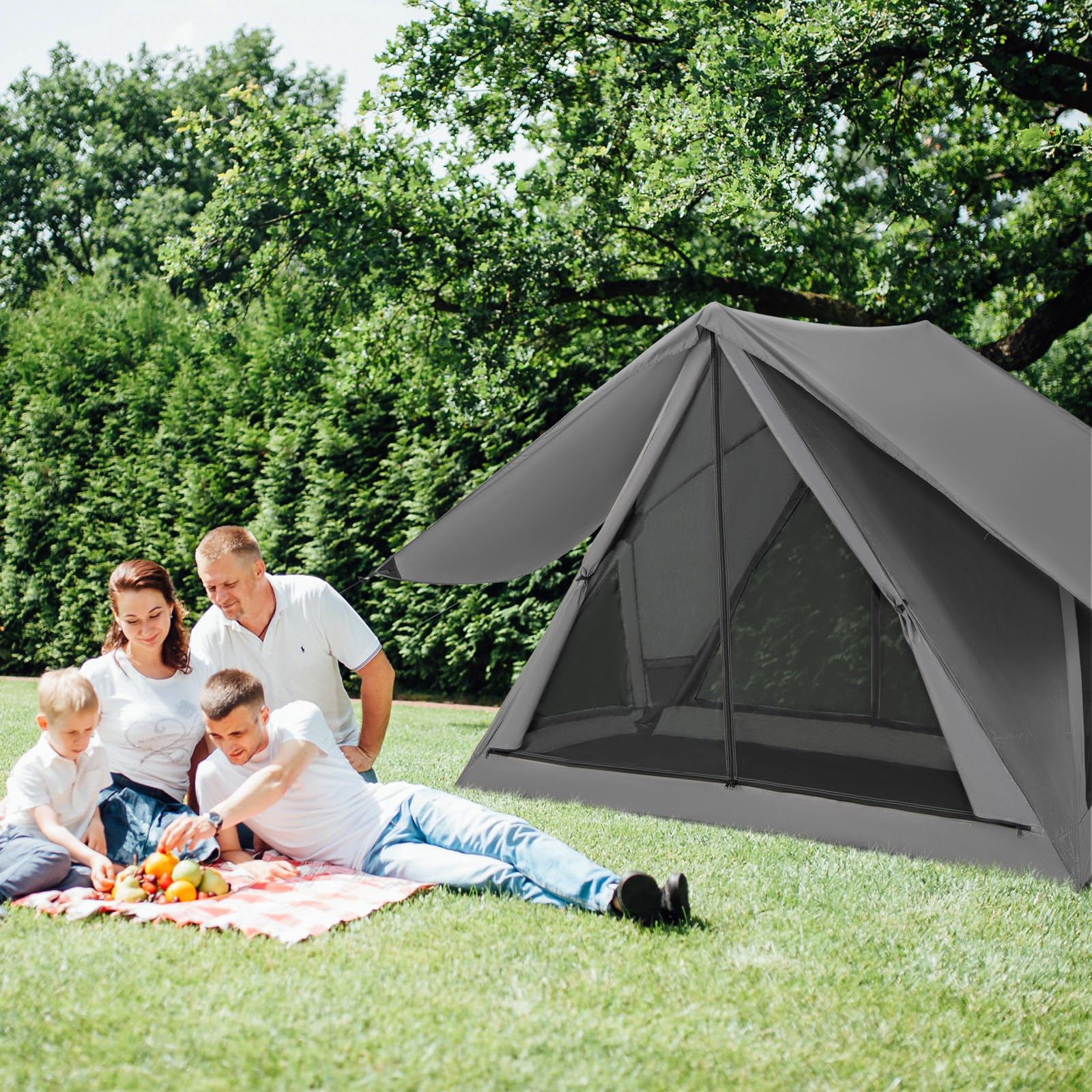 COSTWAY Tenda da Campeggio Zaino in Spalla 2-3 posti, Tenda Ultraleggera Impermeabile, Baldacchino a Igloo e Anti UV 3 Stagioni o Facile da Installare e imballare, 225 x 145 x 161 cm, grigio