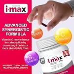 Pharmaris i-max Complexe de Fer Polysaccharide, 150 mg de Fer Élémental Supplément pour le Traitement et la Prévention de l'Anémie par Carence en Fer, 250 mg de Vitamine C, 1000 mcg de Vitamine B12, Sans Colorants Artificiels, Végétalien, 30 Gélules