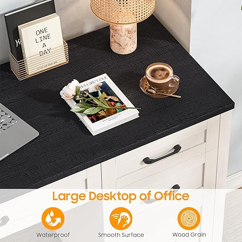 Miniatura 8 de Vabches Escritorio ejecutivo Farmhouse de 47 pulgadas con 4 cajones, escritorio para computadora con cajón de archivos y estación de carga, estación