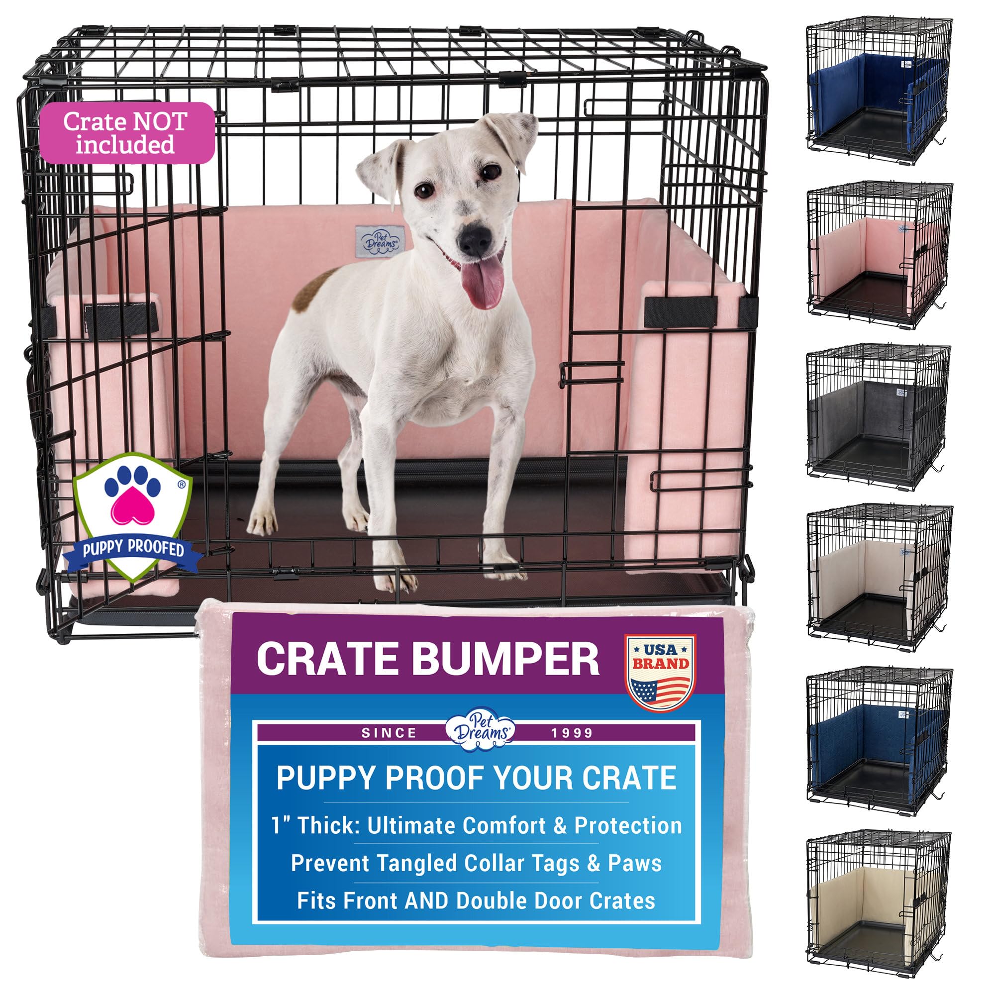 Pet Dreams Dog Crate Bumper - Patented Comfy Liner & Dog Tail Protector for Inside Crate, Fits iCrate Cages 18, 24, 30, 36, 42, 48 Inches (Pink, Large