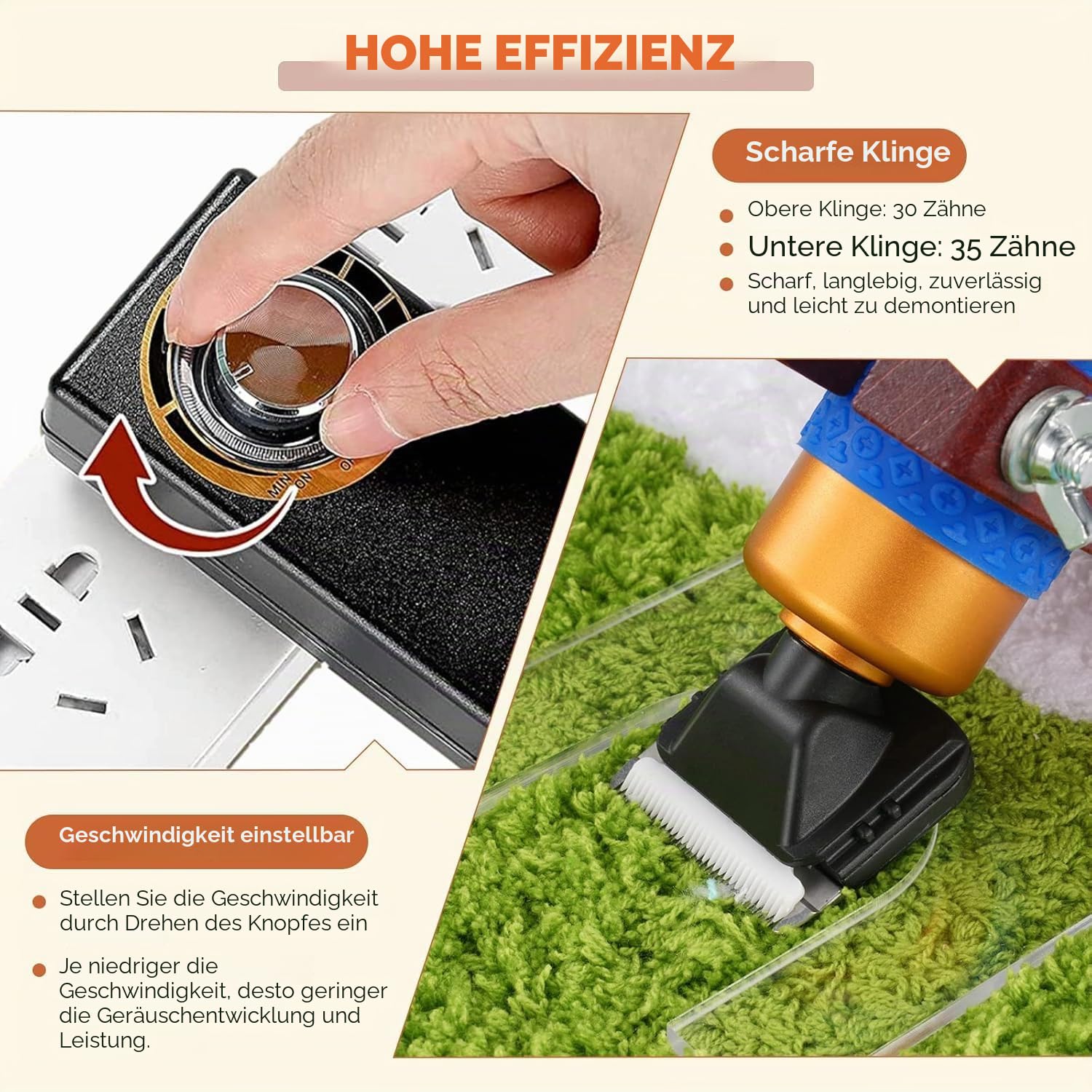 Elektrischer Teppichschneider, 200 W, einstellbare Geschwindigkeit, für Teppiche, Tufting und Tierpflege