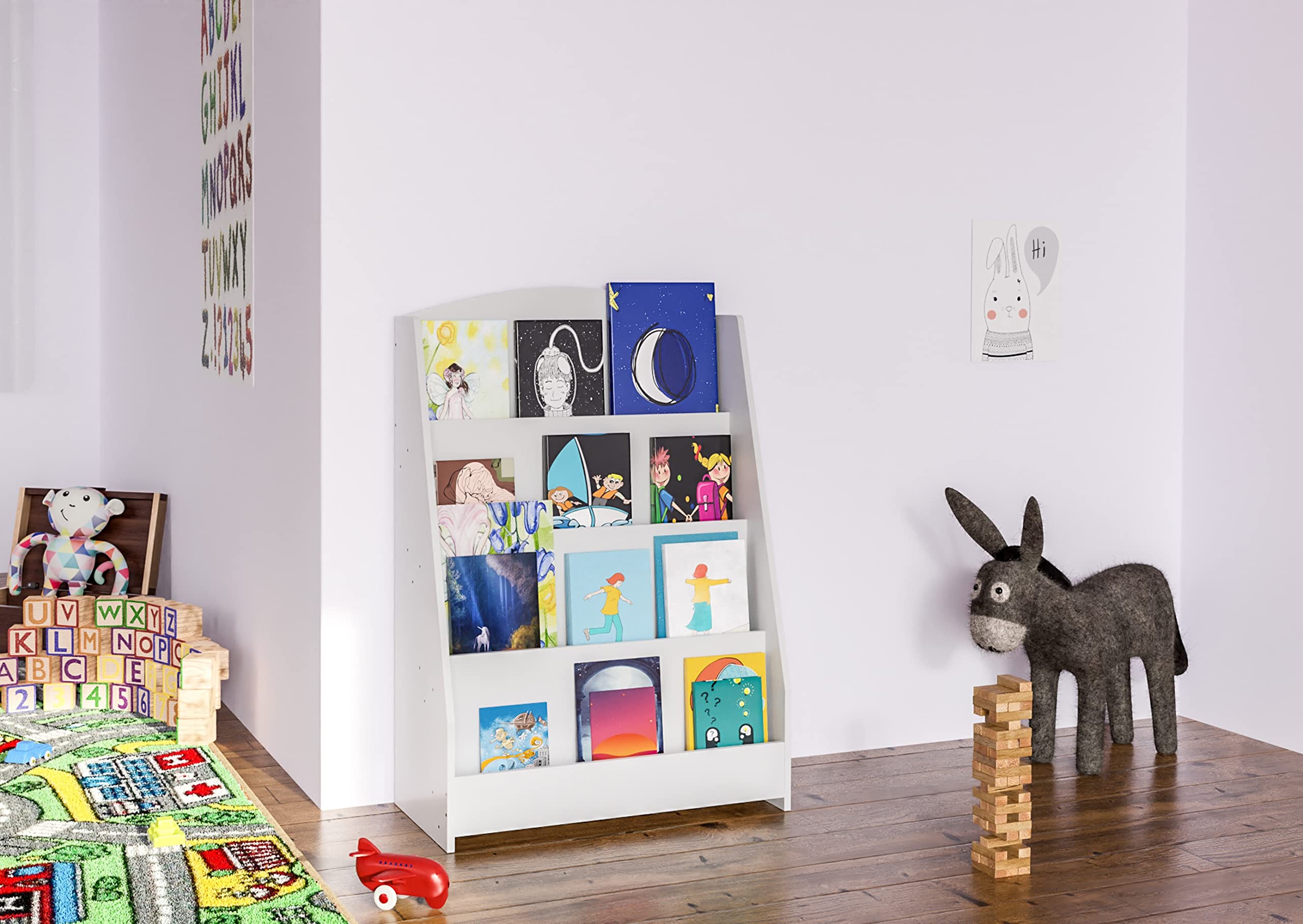 CLP Bücherregal Melfa I Zeitschriftenständer Mit 4 Fächern I Regal Für Kinderbücher I Organizer Weiß, Größe:60 cm
