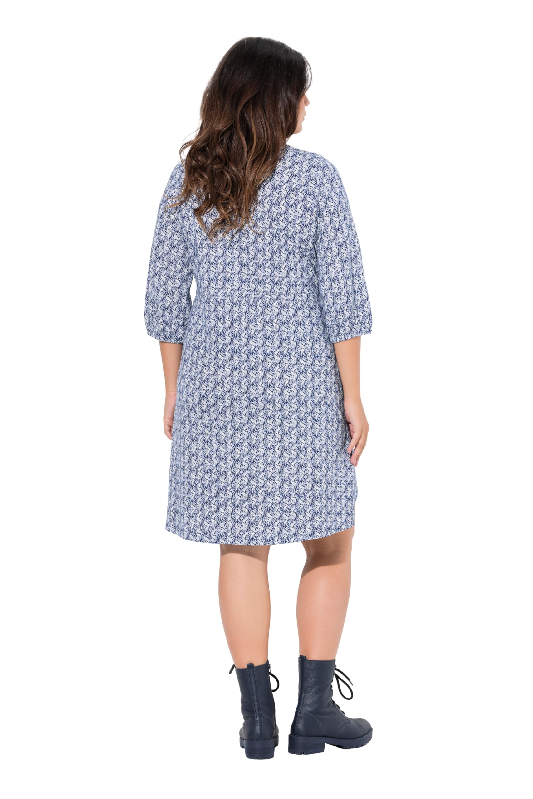 Ulla Popken Damen große Größen Übergrößen Plus Size Jerseykleid, A-Linie, Quernaht, V-Ausschnitt, 3/4-Arm 834632