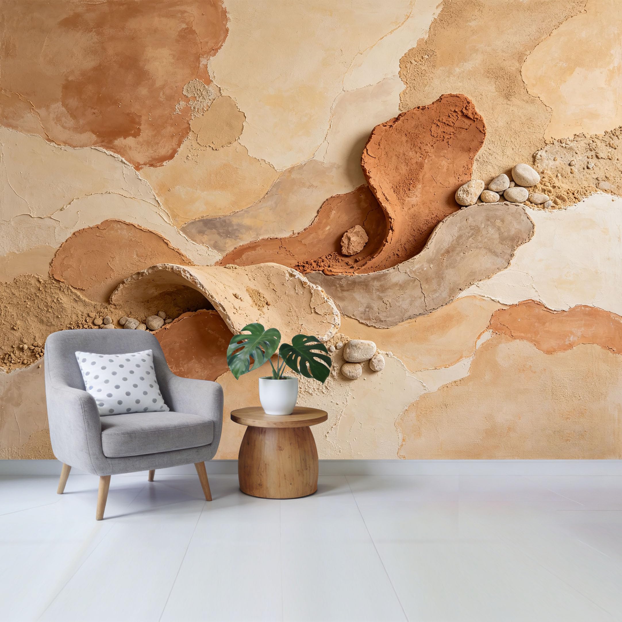 Qzlithotic Yq2605250808 Custom Size Wall Mural Beige Earth Tone Textured Sand Stone Abstract Modern Selfadhesive Wall Fabric Removable Wallpaper For Home Office Decor