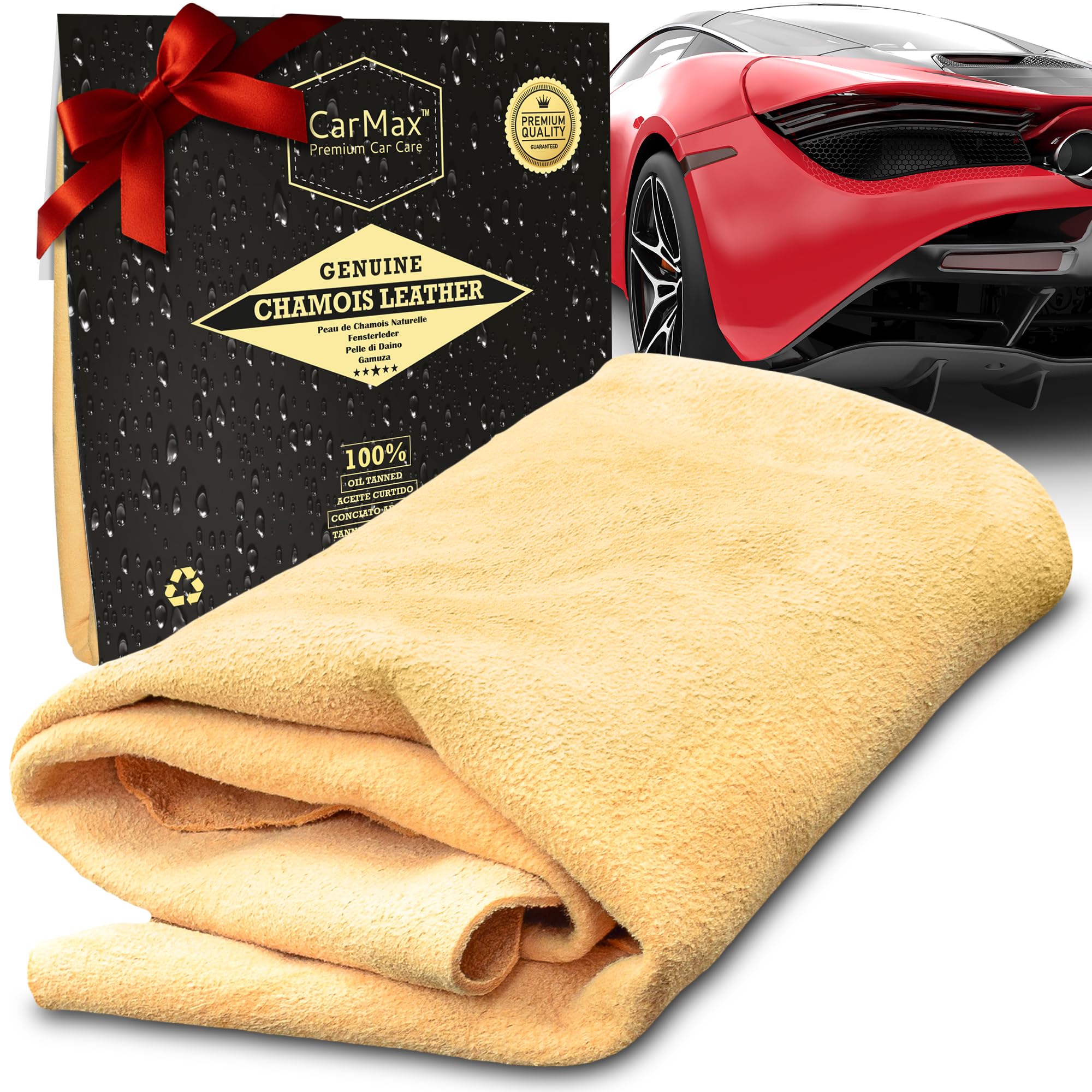 CarMax® English Premium Grade Extra Large Chamois Leather - the ideal shammy for drying off large cars and SUVs, glass, mirrors, inside and out, super soft and highly absorbent, from the UK