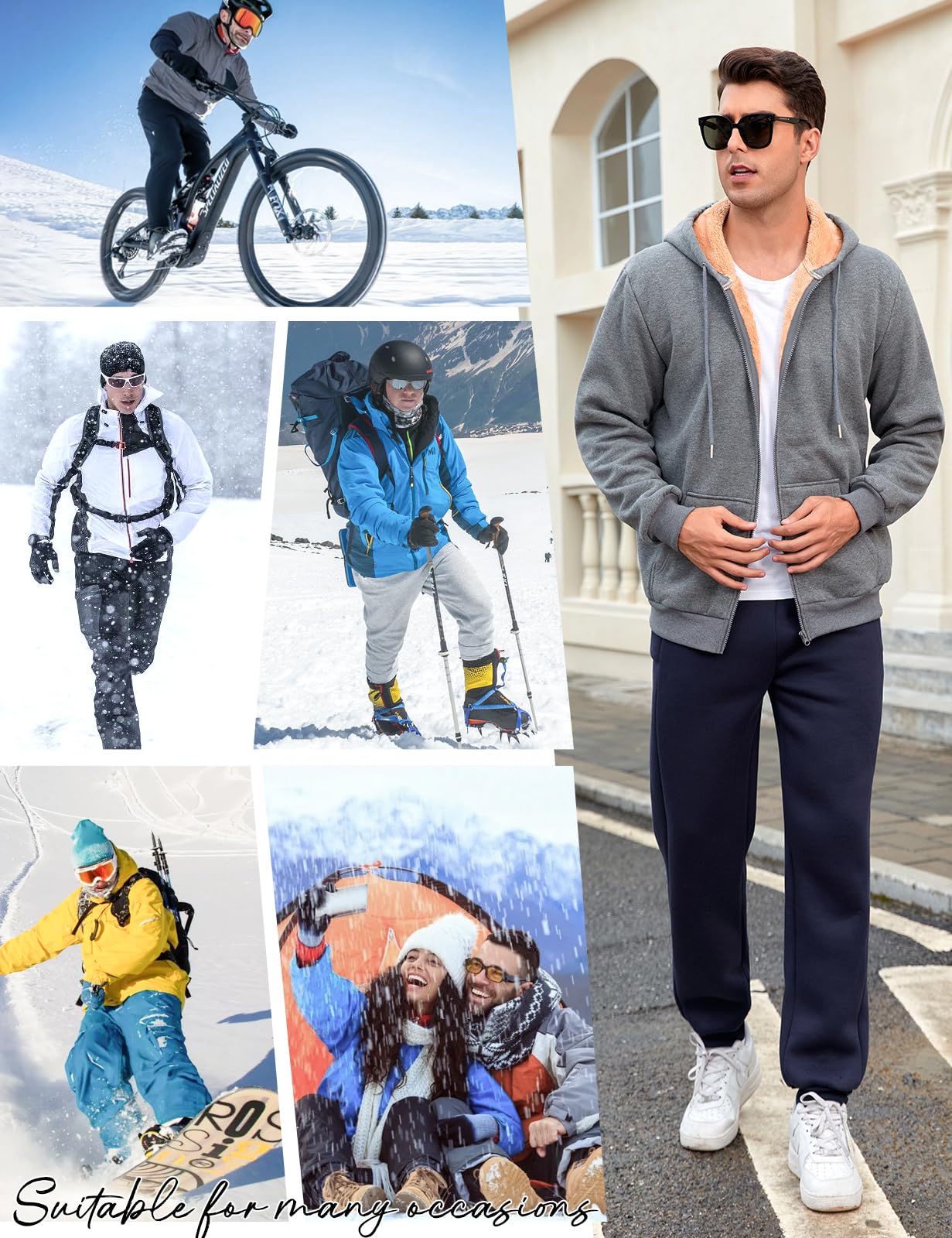 Niwicee Męskie joggery polarowe spodnie do biegania spodnie dresowe na co dzień termiczne spodnie dresowe zimowe ciepłe sportowe spodnie z kieszeniami sznurek spodnie wypoczynkowe do treningu biegania
