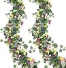 2 Pack 5.68FT Artificial Eucalyptus Flower Garland with 3D Butterfly, Fake Hanging Plants Floral Vines Greenery Daisy Eucalyptus Garland for Wedding Backdrop Arch Wall Party Table Runner Decor
