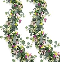 2 Pack 5.7FT Artificial Daisy Garland with 3D Butterflies - Fake Eucalyptus Flower Vines for Wedding Table Home Spring Decor