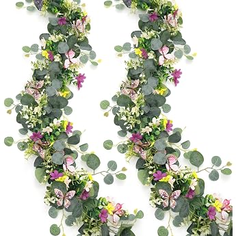 Pack of 2 5.68 ft artificial flower garland decorative eucalyptus