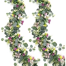 2 Pack 5.68 FT Artificial Daisy Garland with 3D Butterfly, Hanging Fake Flowers Greenery Eucalyptus Garland Floral Vines for Wedding Table Home Room Sping Decor