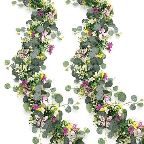 2 Pack 5.68 FT Artificial Daisy Garland with 3D Butterfly,