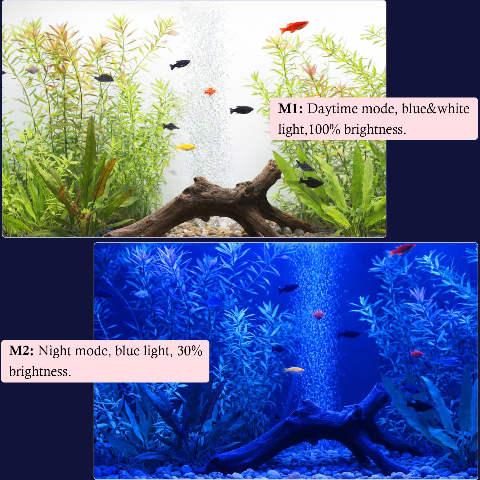 Dirvin 11 W LED-Aquarium-Licht mit Timer, tauchfähiges Aquarium-Licht, 24/7-Modus, Sonnenaufgang, Tageslicht, Mondlicht und 3 Farben einstellbare Helligkeit, automatisches Ein-/Ausschalten, 57,9 cm