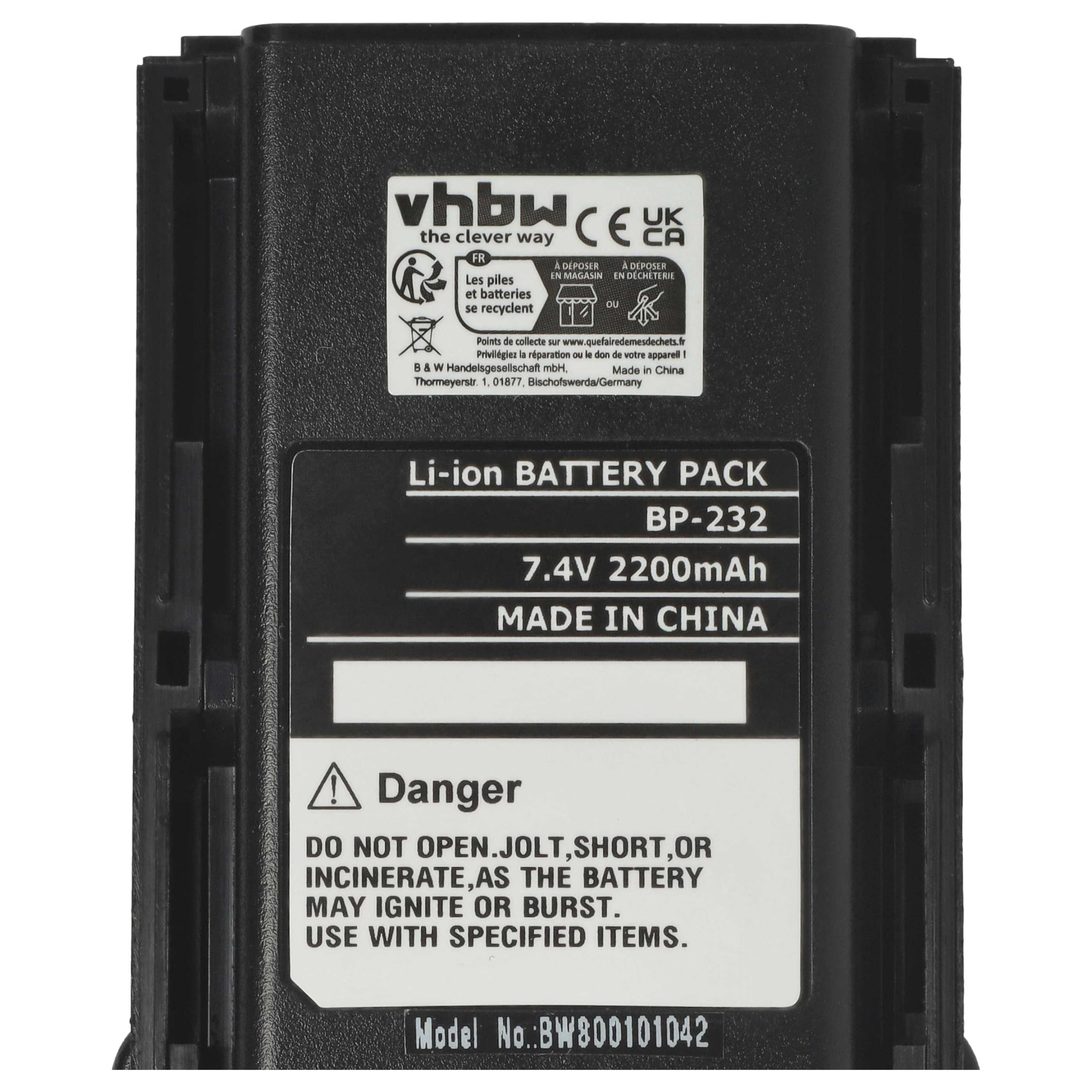 vhbw batteria compatibile con Icom IC-F15S, IC-F14S, IC-A14S, IC-F15, IC-F14, IC-F16, IC-A14, IC-4011 radio (2200mAh, 7,4V, Li-Ion)