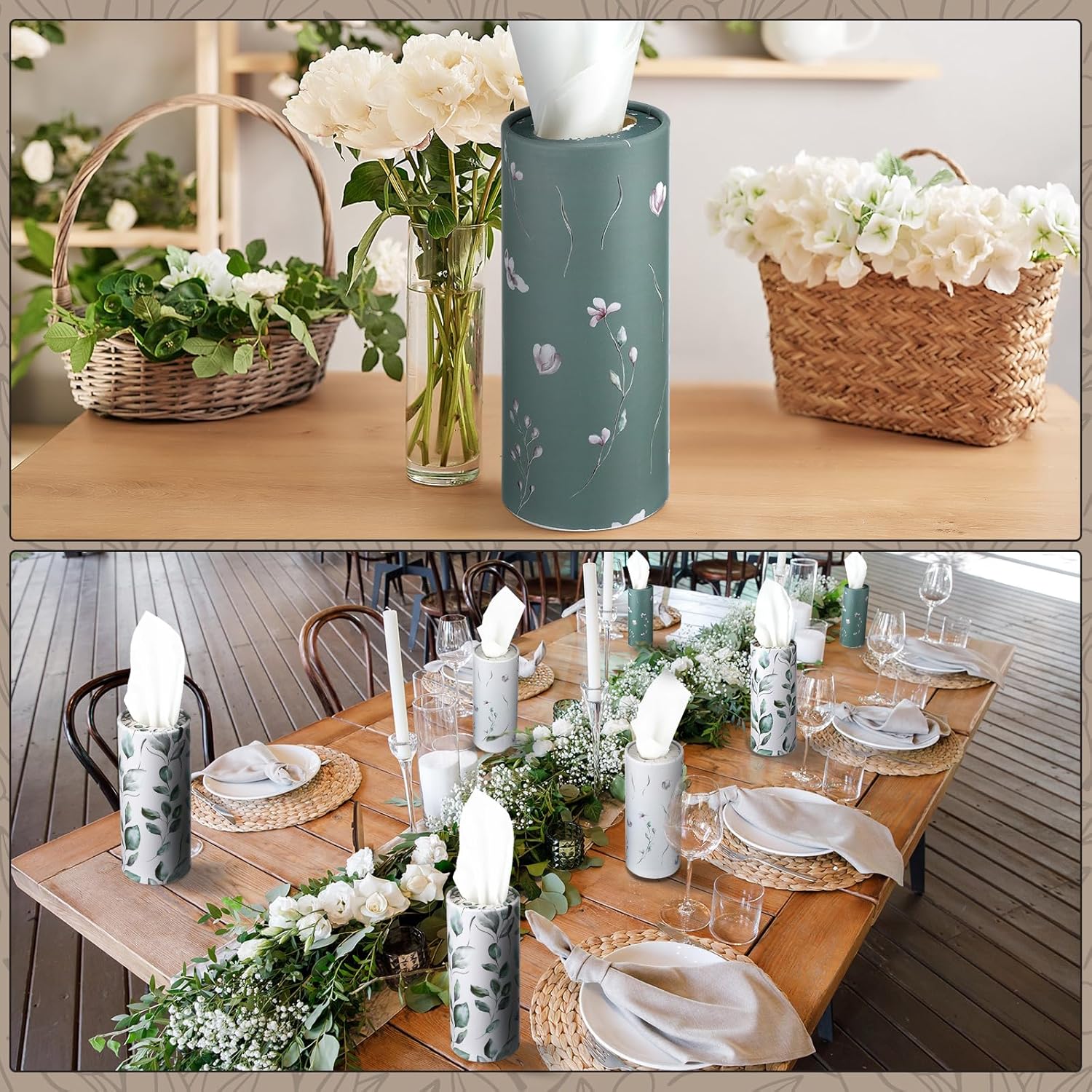 Layhit 12 Pcs Car Tissues Round Facial Tissues Boxes Vintage Floral Printed Travel Cylinder Cube Holder Bulk for Car Cup Holder(Fresh)