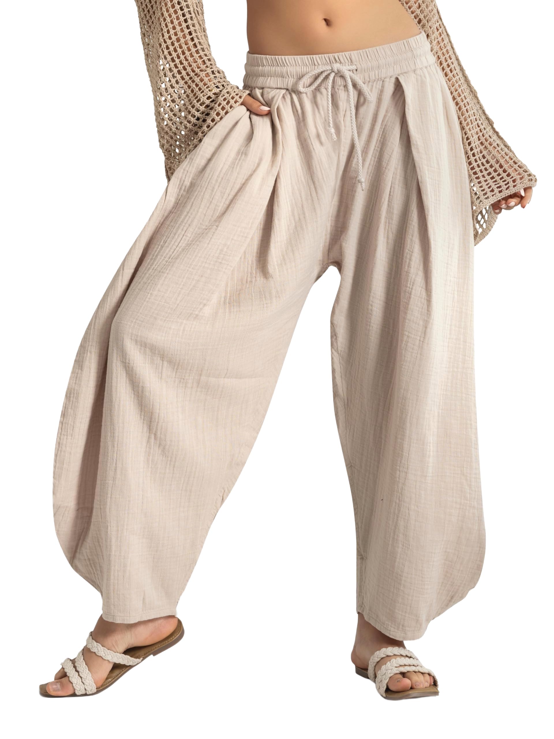 The Veshti Company Women's Bangkok Barrel Harem Pants | Breathable Cotton Boho Joggers for Yoga, Dance, Travel & Lounge-image-2