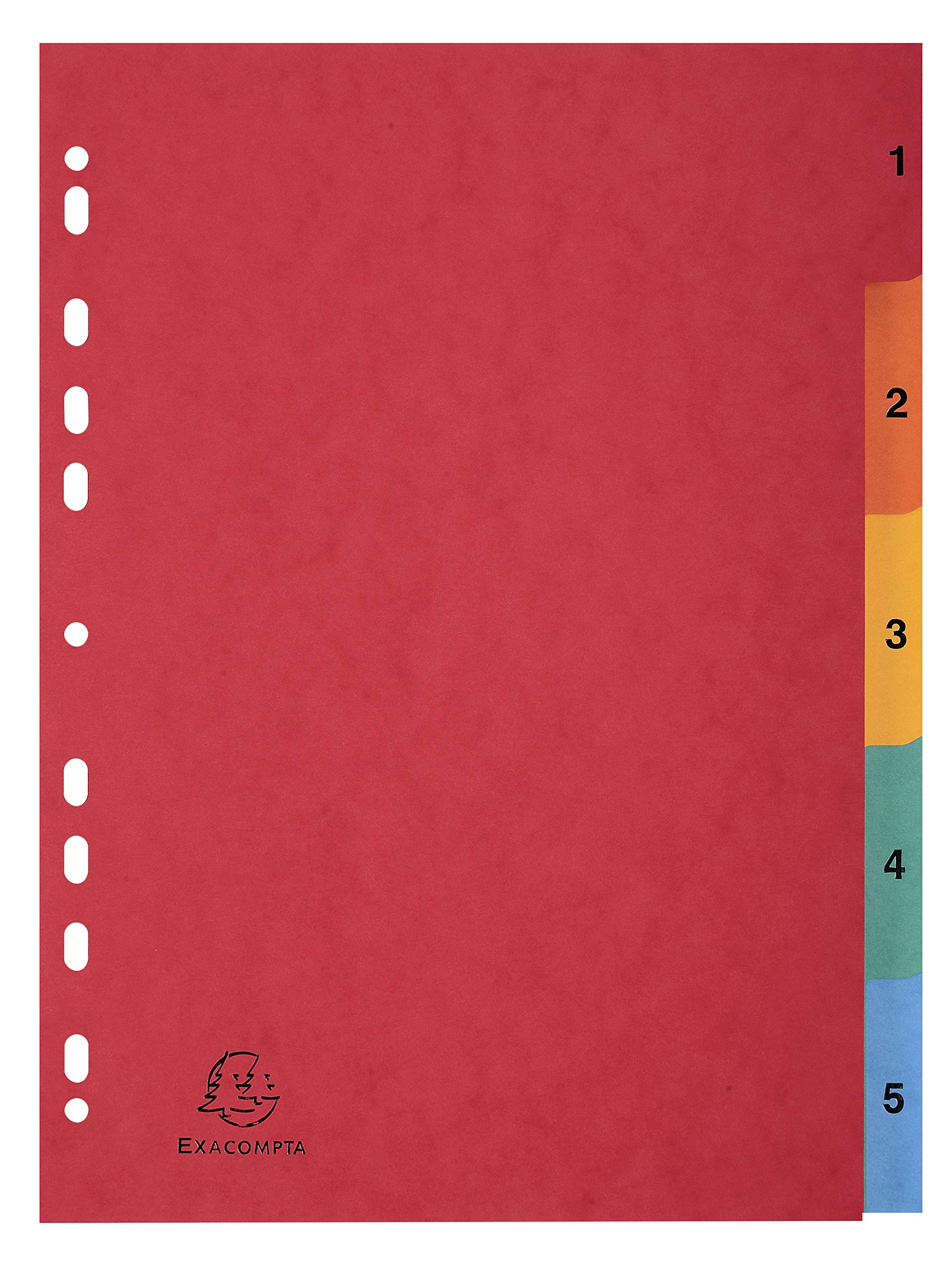 Exacompta - Réf. 3110Z - Intercalaires en véritable carte lustrée souple 225g/m2 FSC® avec 5 onglets imprimés numériques de 1 à 5 - Page d'indexation fournie - Format à classer A4