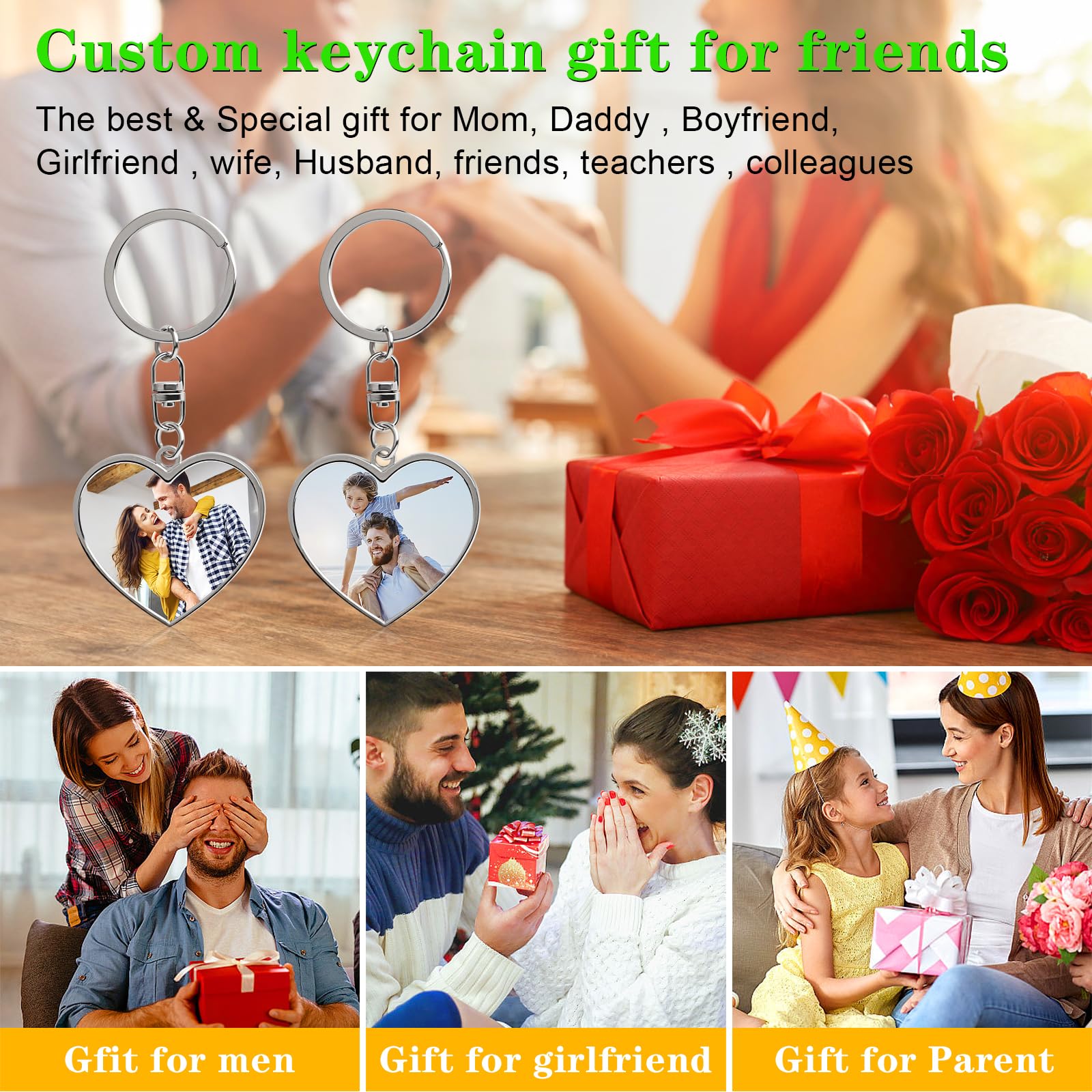 HYPERFOLD Llavero personalizado de doble cara con imagen, grabado personalizado, texto, regalos personalizados para hombres y novios
