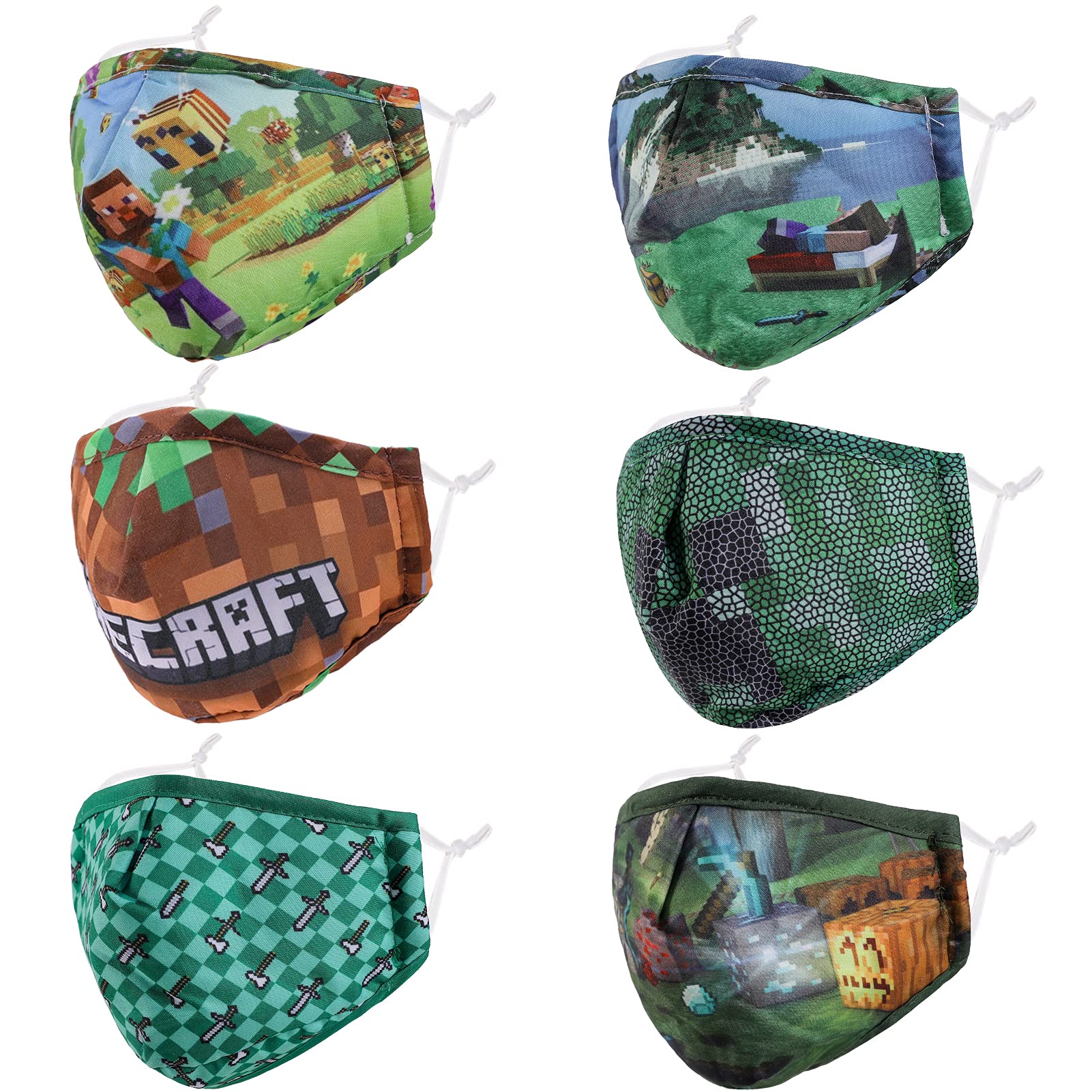 6 Packs Kids Face Mask, Washable Adjustable and Breathable Face Mask Set For Boys Girls, Back to School Supplies Gift