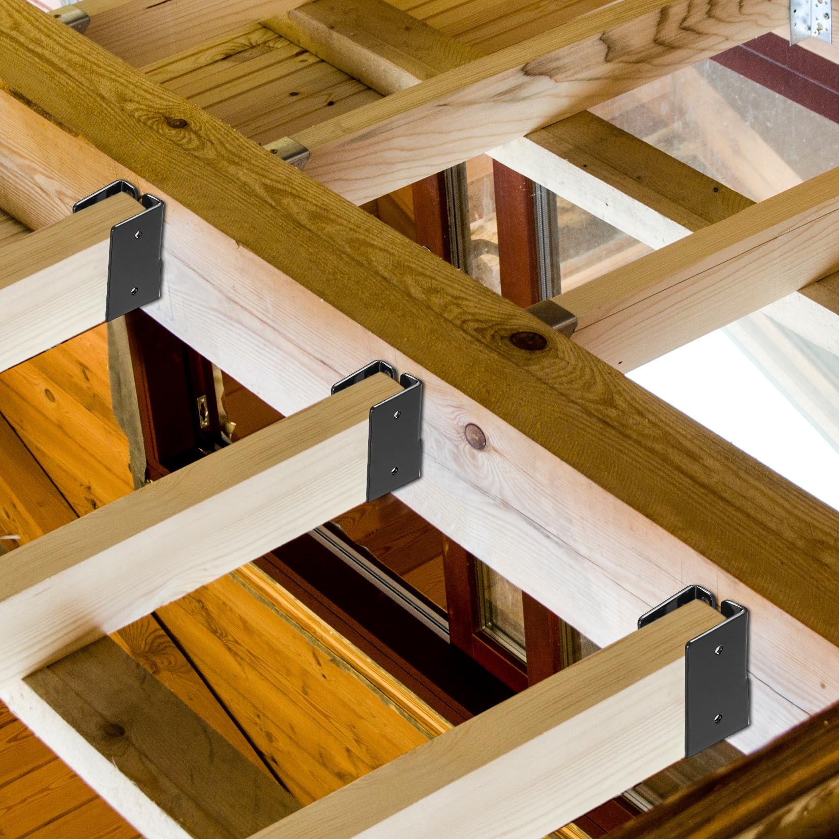 4 Pcs Timber to Timber Joist Hanger, Joist Brackets, Black Beam Brackets for 1.57" x 3.46" Beam Hangers - Image 4