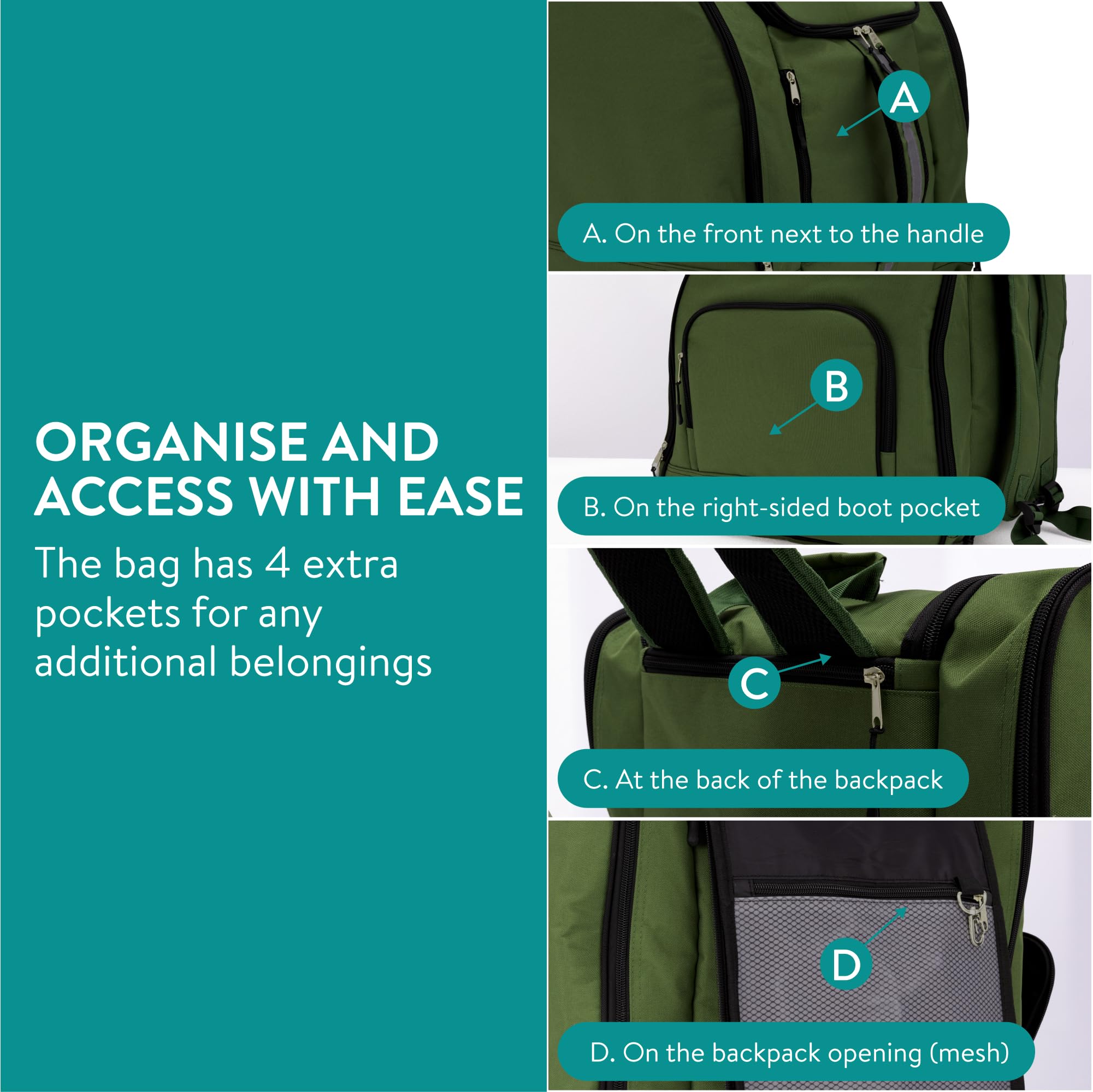 Navaris Zaino Porta Scarponi Da Sci - 46x40x38cm, Resistente All'Acqua, Con Tasche Ventilate - Foto 5