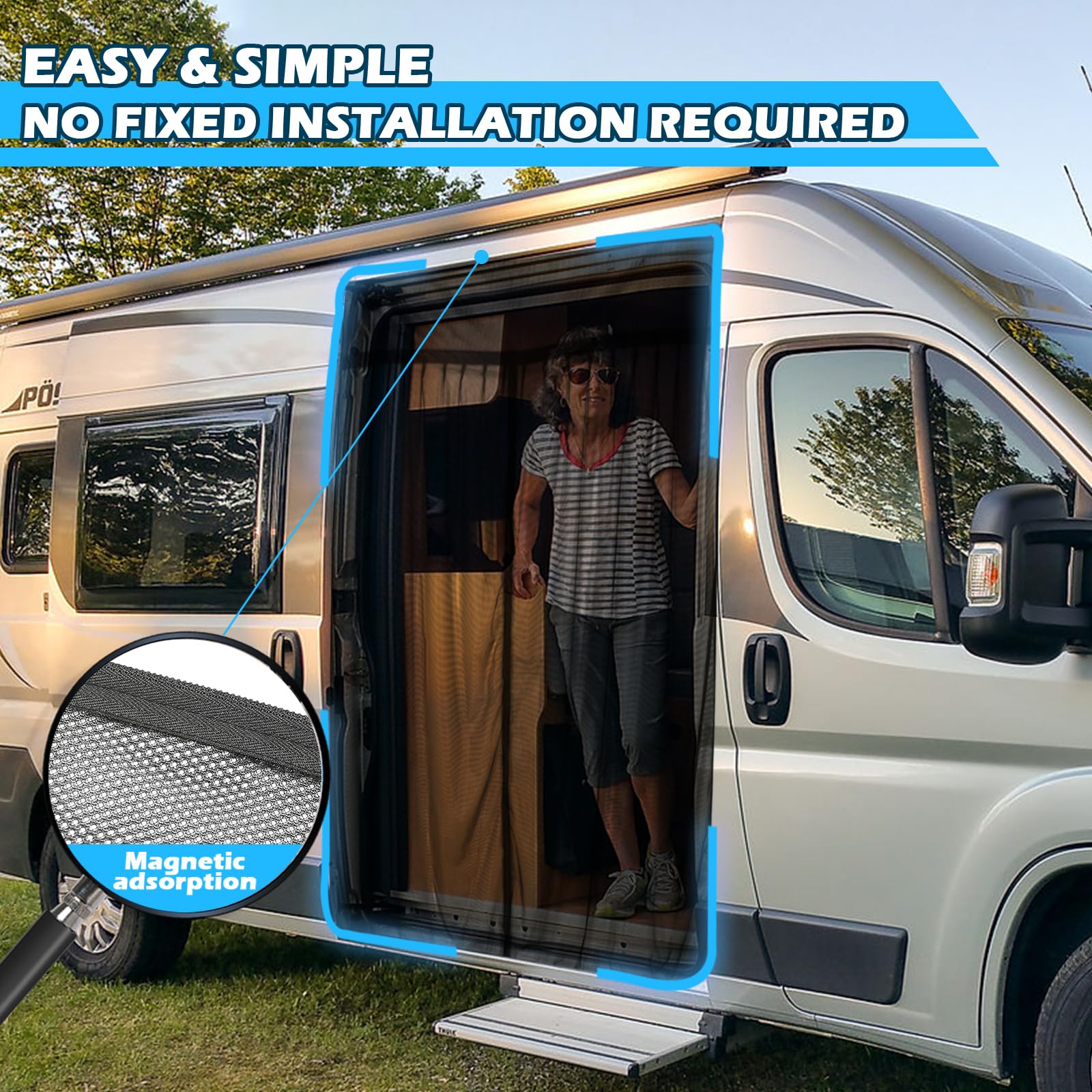 Zanzariera Auto Sostituzione per Fiat Ducato/Peugeot Boxer/Citroen Relay 2006-2024, Zanzariera Porta Laterale dell'auto, Rete per Insetti Magnetica a Strato Singolo per Campeggio