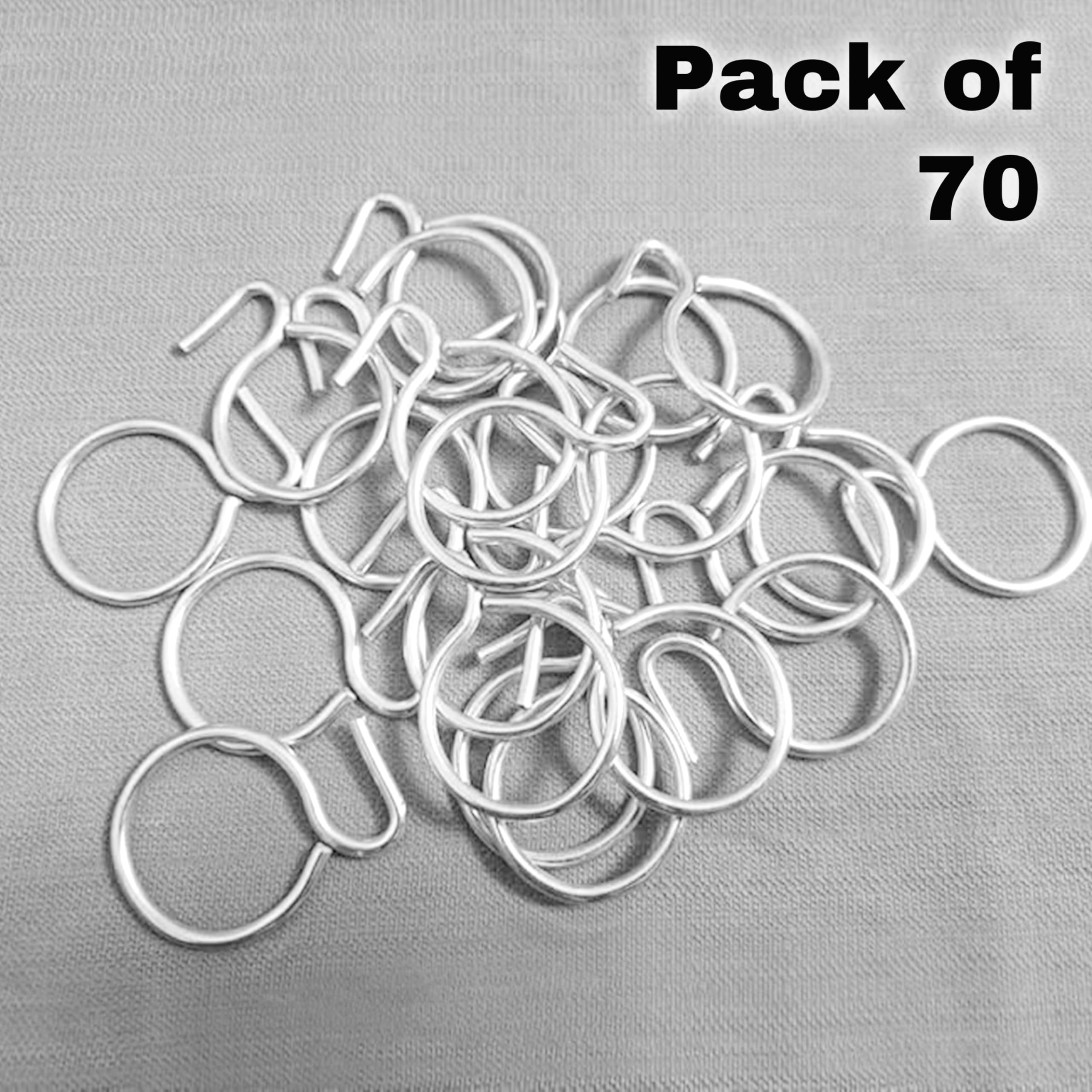 IMPEX Curtain Rings with Hooks | Pack of 70 | 32mm | Iron | Multipurpose Curtain Hooks | 2