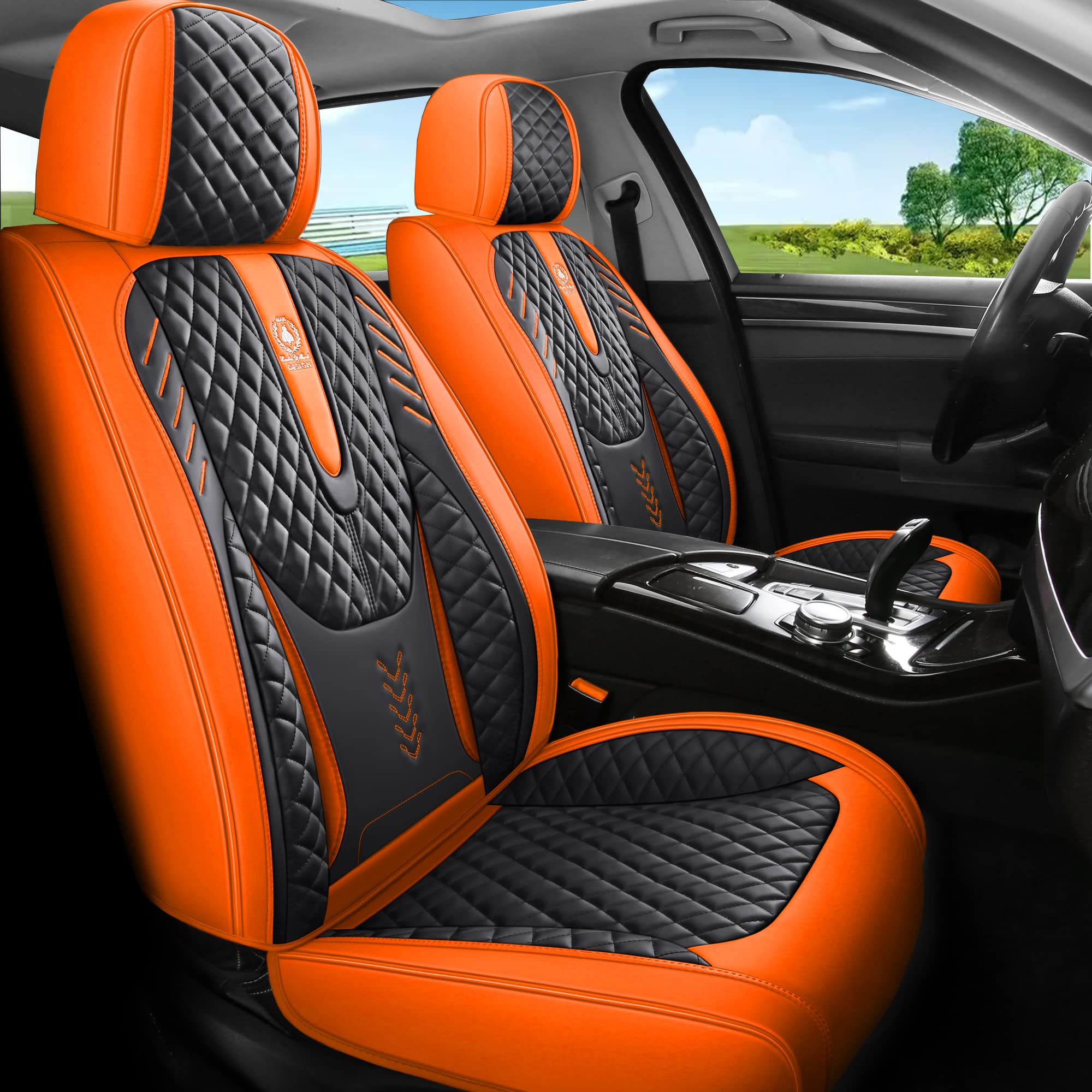 Photo 1 of INZU Car Seat Cover 5-Seats Full Set Universal fit, Suitable for Most Cars, SUV, Airbags Compatible with Synthetic Leather Car Seat Cushion Protectors. (Black & Orange)