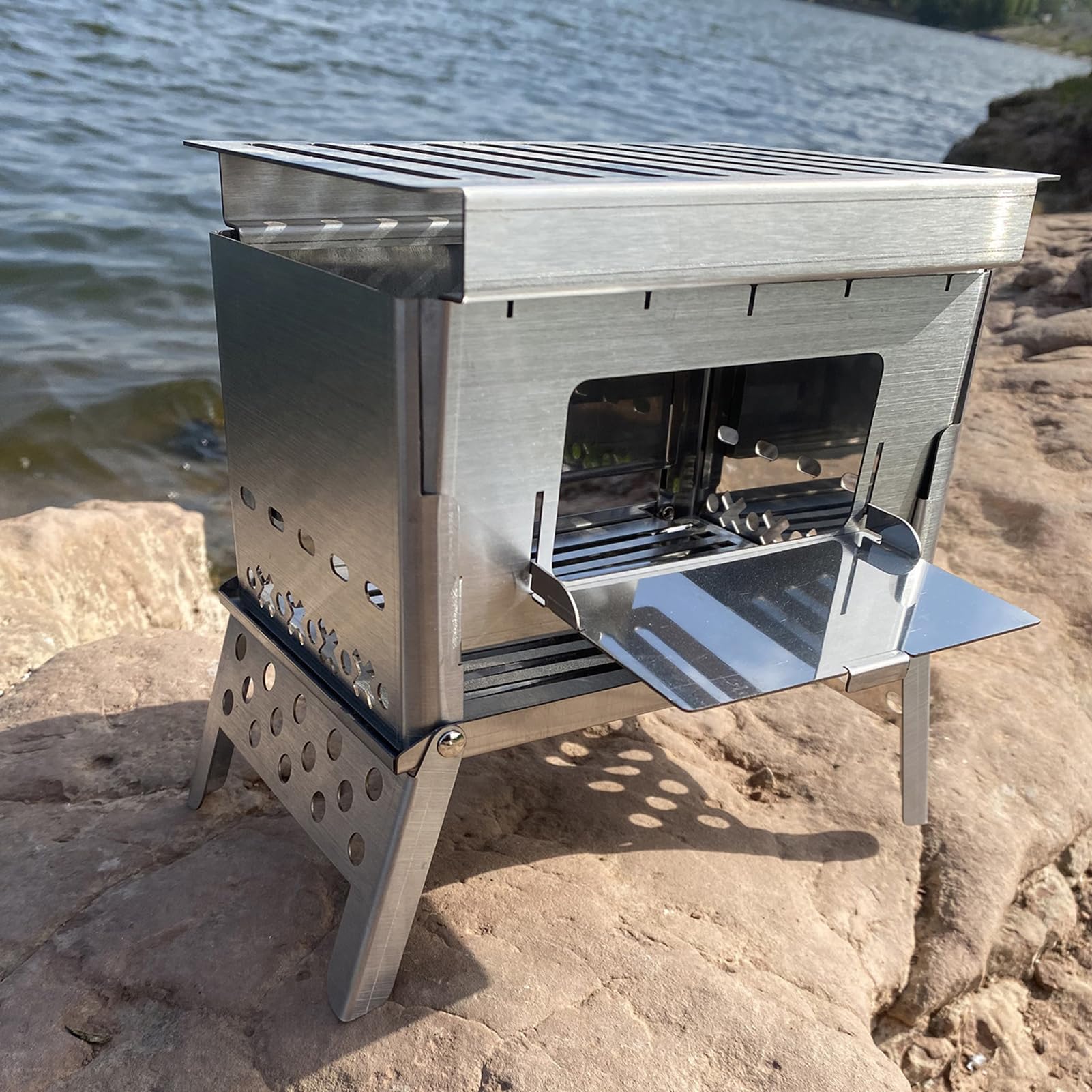 Barbecue Pliable, Réchaud À Bois Portable de 21 X 19 X 13 cm, Idéal pour Le Camping, la Randonnée, Les Pique-Niques Les Fêtes D'Avant-Match Les Voyages en Camping-Car et Les Parcs