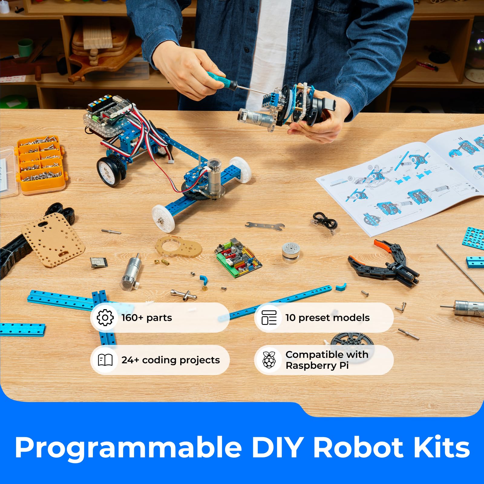 Makeblock mBot Ultimate Robot da Construire 10 in 1, Giocattolo STEM, Robot Programmabile Compatibile con Arduino e Scratch, Oltre 160 Parti Meccaniche e Moduli, Scheda di Controllo Principale MegaPi