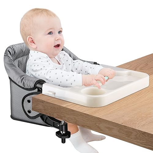 Miniatura 1 de Silla de gancho con bandeja de comedor extraíble, silla de bebé plegable, silla alta portátil con bolsa de almacenamiento para interiores y