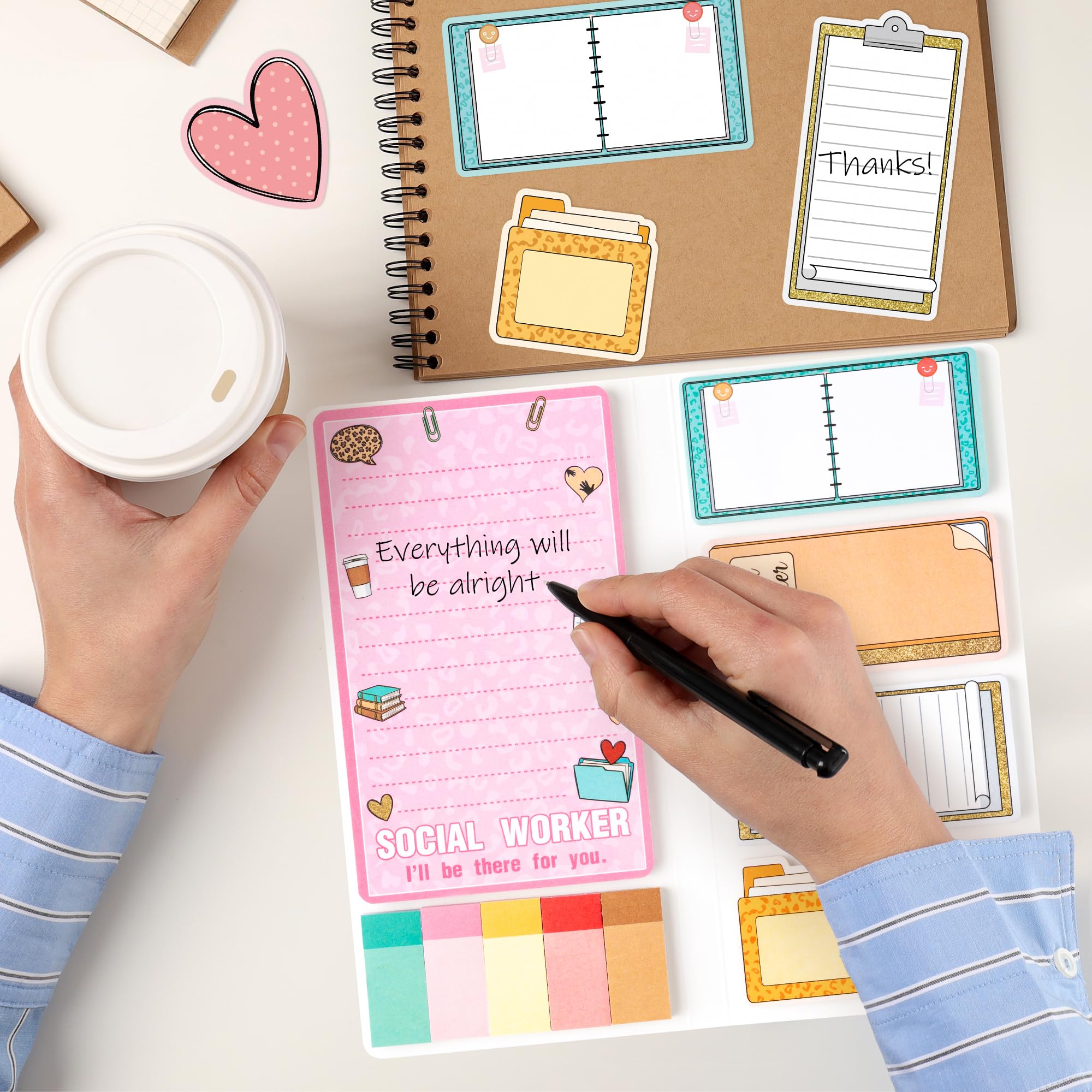 Xqumoi Juego de notas adhesivas para trabajadores sociales, 550 hojas de bloc de notas autoadhesivas con texto en inglés "Best Social Worker Ever" I'll Be There for You, pestañas divisoras, regalos de