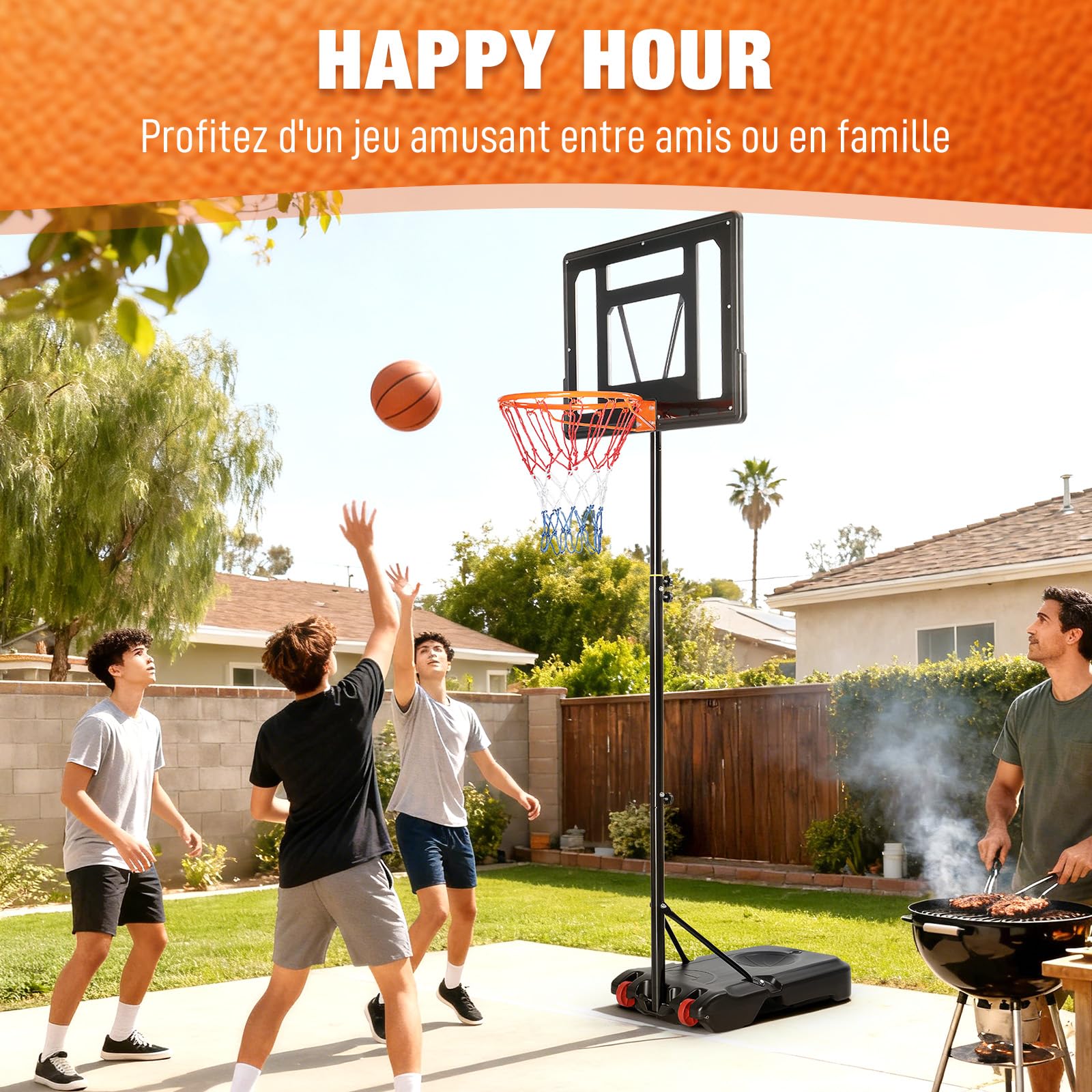 LEADZM Panier de Basketball Extérieur avec Support et roulettes, 2 Filets, pour Enfants et Adolescent, Support de Basketball pour Jardin et Cour, Hauteur Réglable de 155-210 cm (Noir)