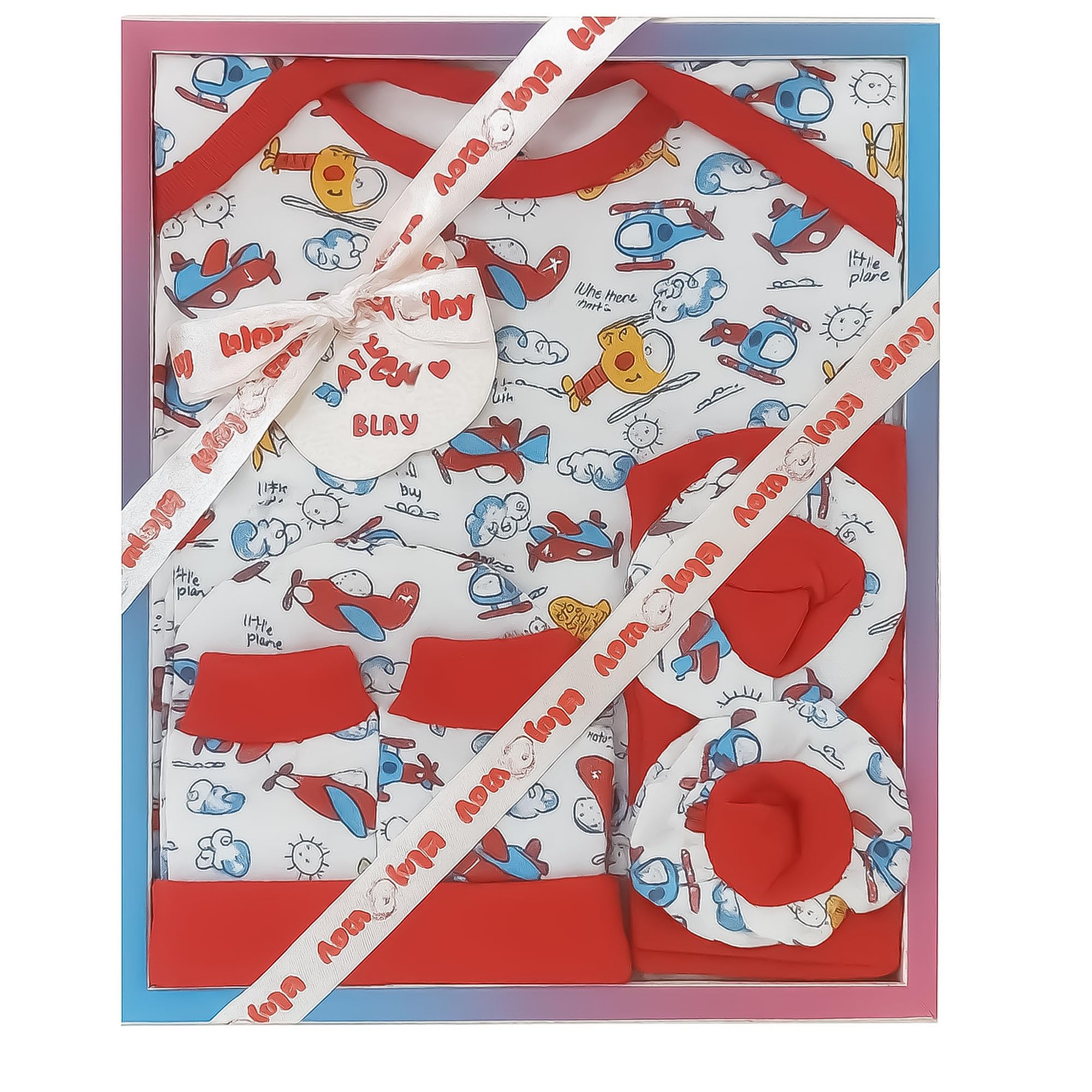 EIO Baby Gifts Set For New Born Unisex Cotton Clothing Bag Gift Hamper 6Pcs(Red)