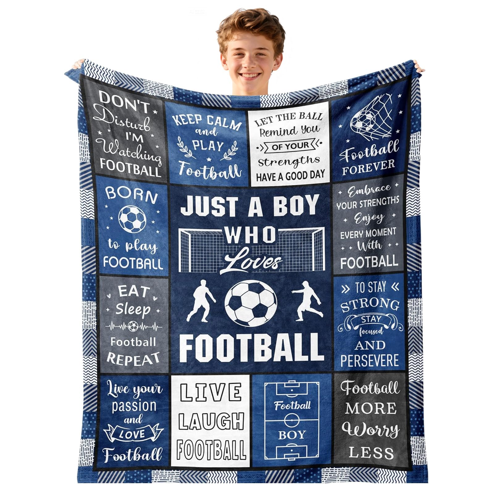 twirush Football Gifts Blanket 150x130cm, Birthday Gifts for Boys, Son Gifts from Mum Dad, Gamer Gifts for Teenages and Sons on Birthday Christmas Graduation (Football)