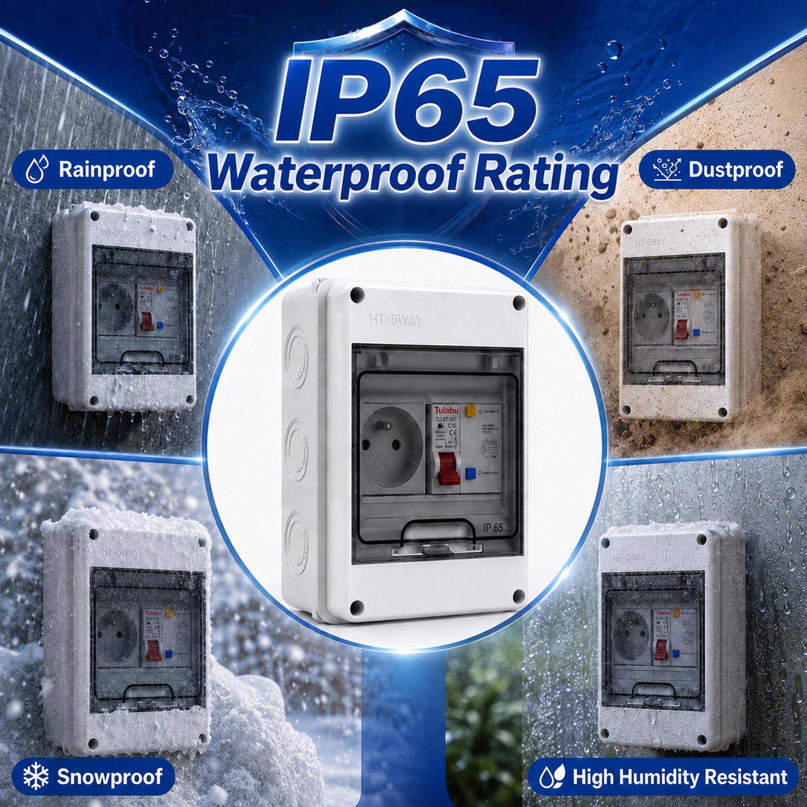 Centralino portafusibili parete IP65 con presa e RCD 16 A | Centralino portafusibili parete 1 fila con presa 16A e interruttore magnetotermico C16A 230 V, per uso interno ed esterno