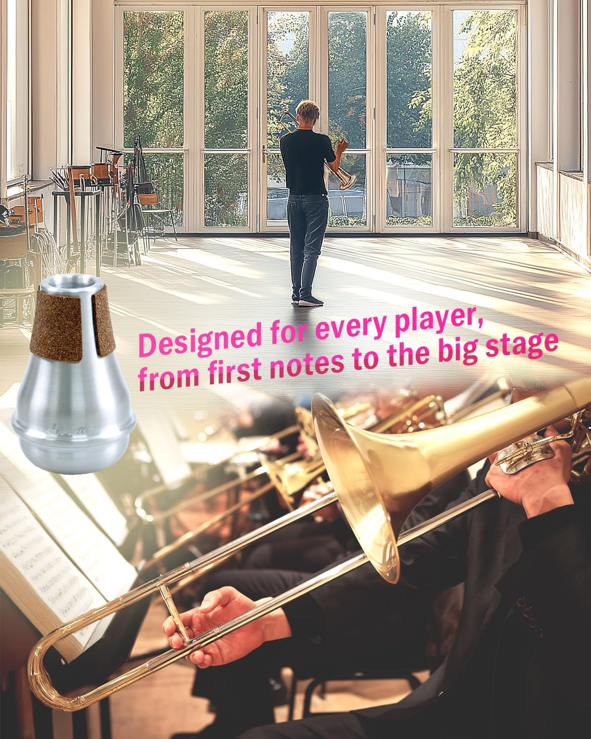 Libretto Aluminum Practice Mute for Trombone – Lightweight Practice & Performance Mute for Student and Professional Players