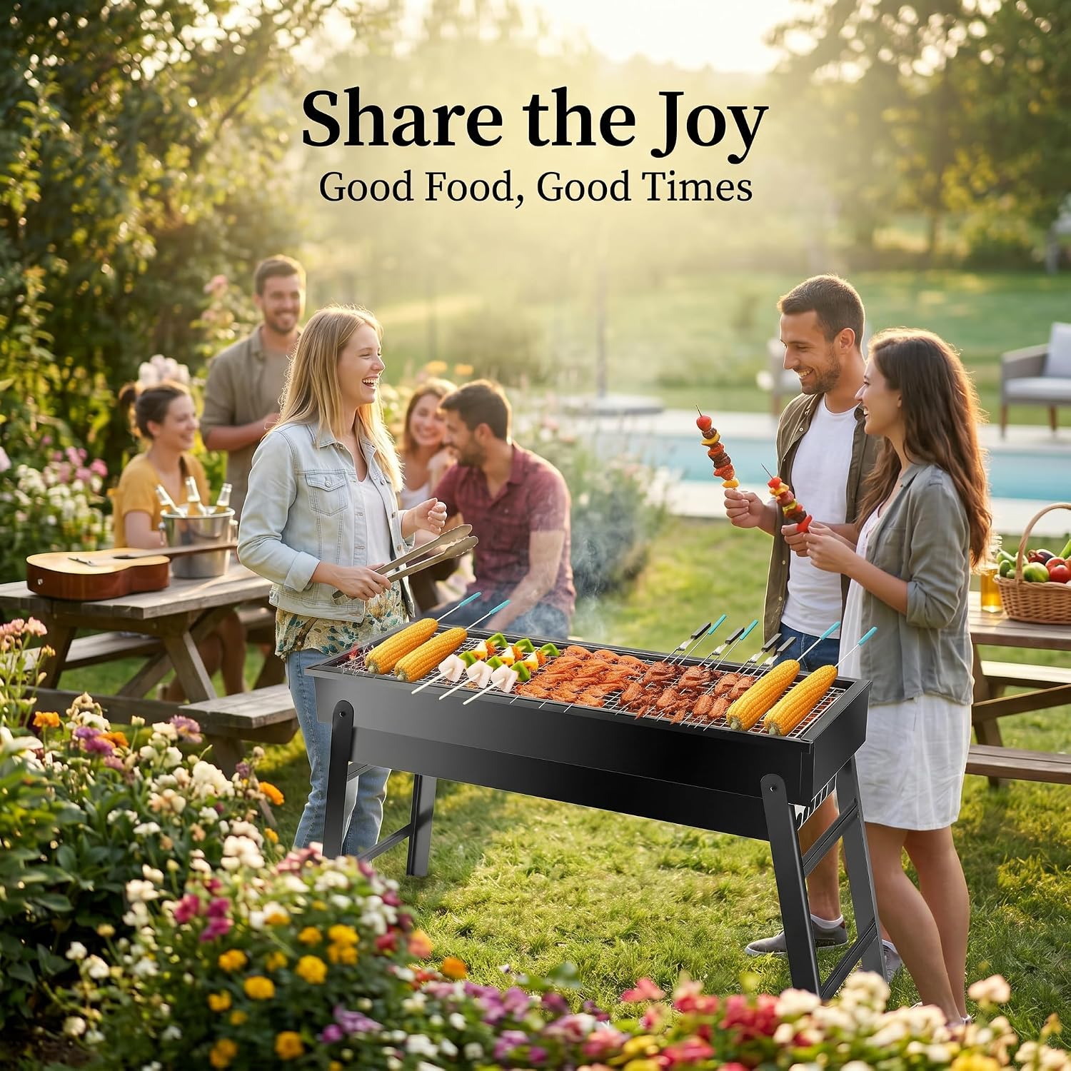 Portable Charcoal Grill, Portable Tabletop BBQ for Outdoor Cooking | Compact Folding Grill for Camping, Hiking, Picnics & Travel | 24”x13”x9” Lightweight Smoky Flavor Grill